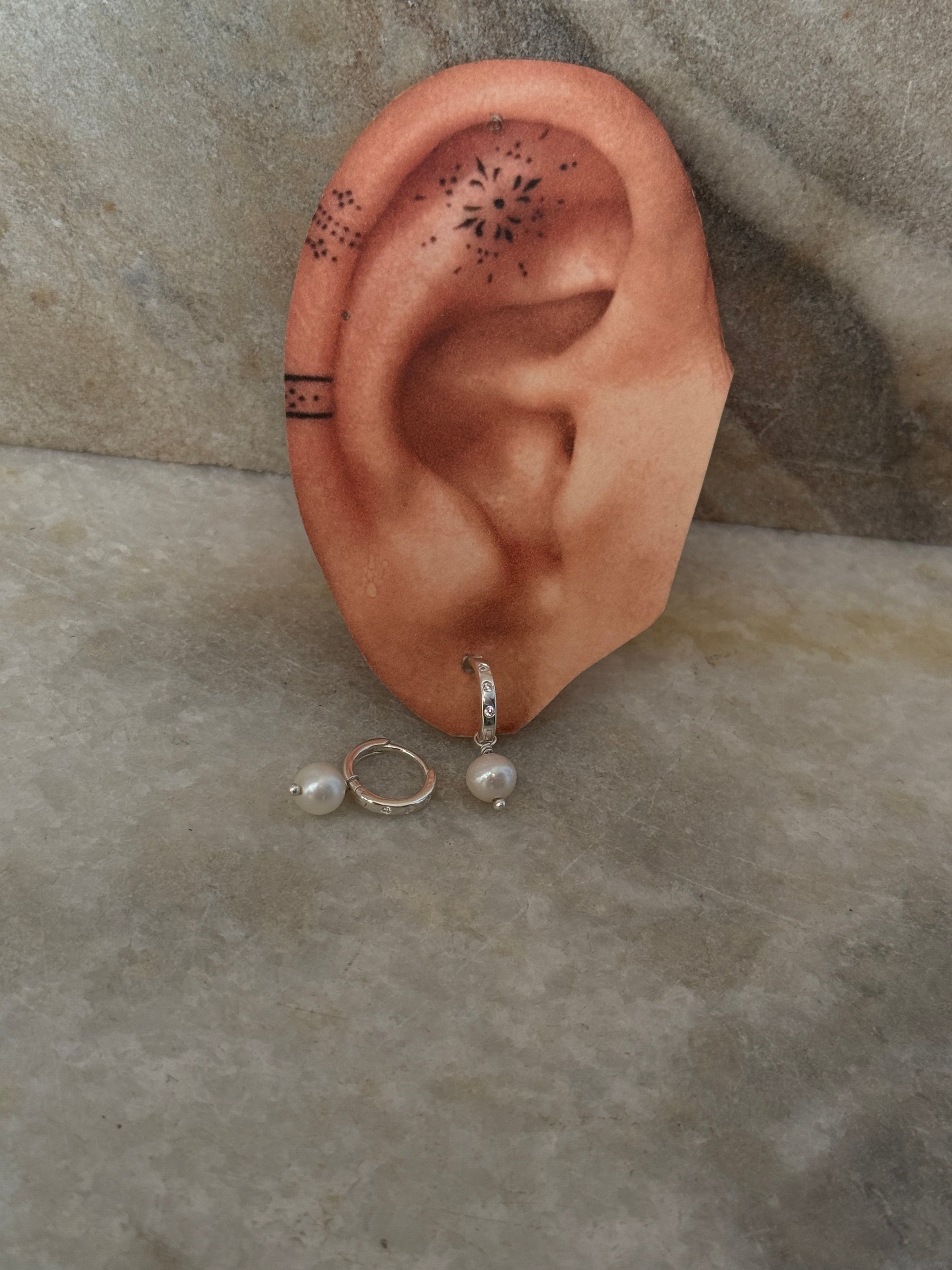 Timeless fresh water pearl and CZ 925 Sterling Silver hoops