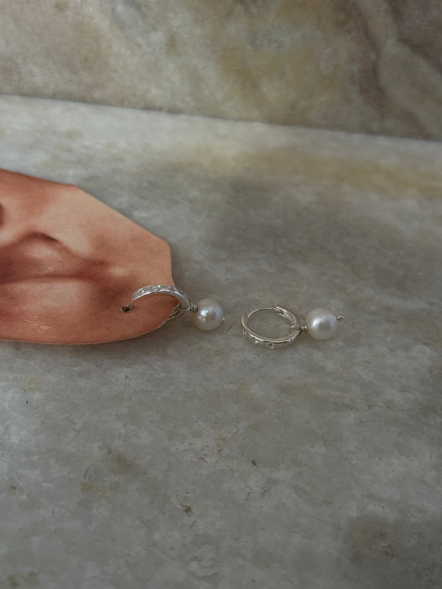 Classic pearl drop CZ 925 Sterling Silver huggie earrings