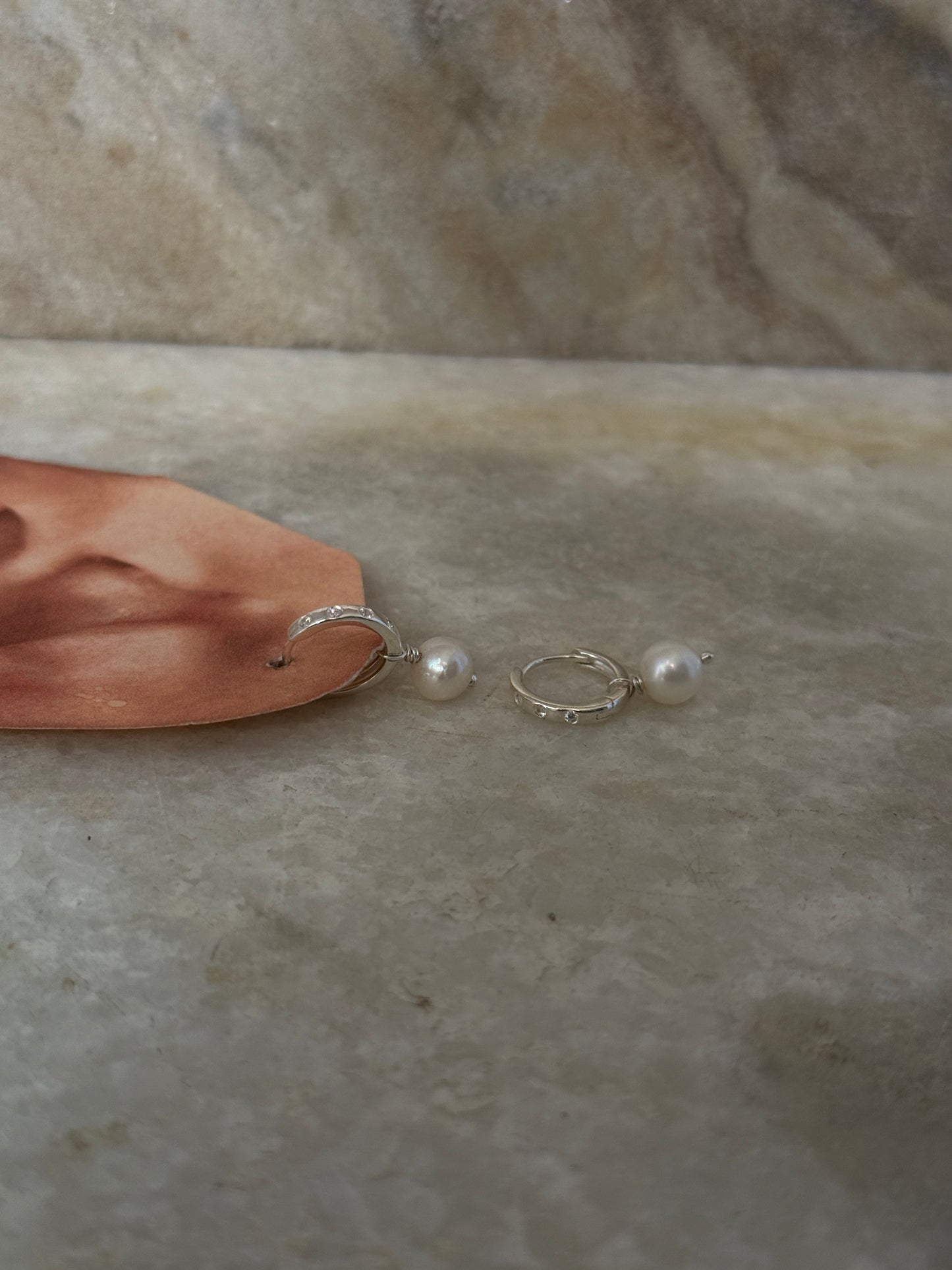 Elegant pearl and CZ 925 Sterling Silver hoop earrings