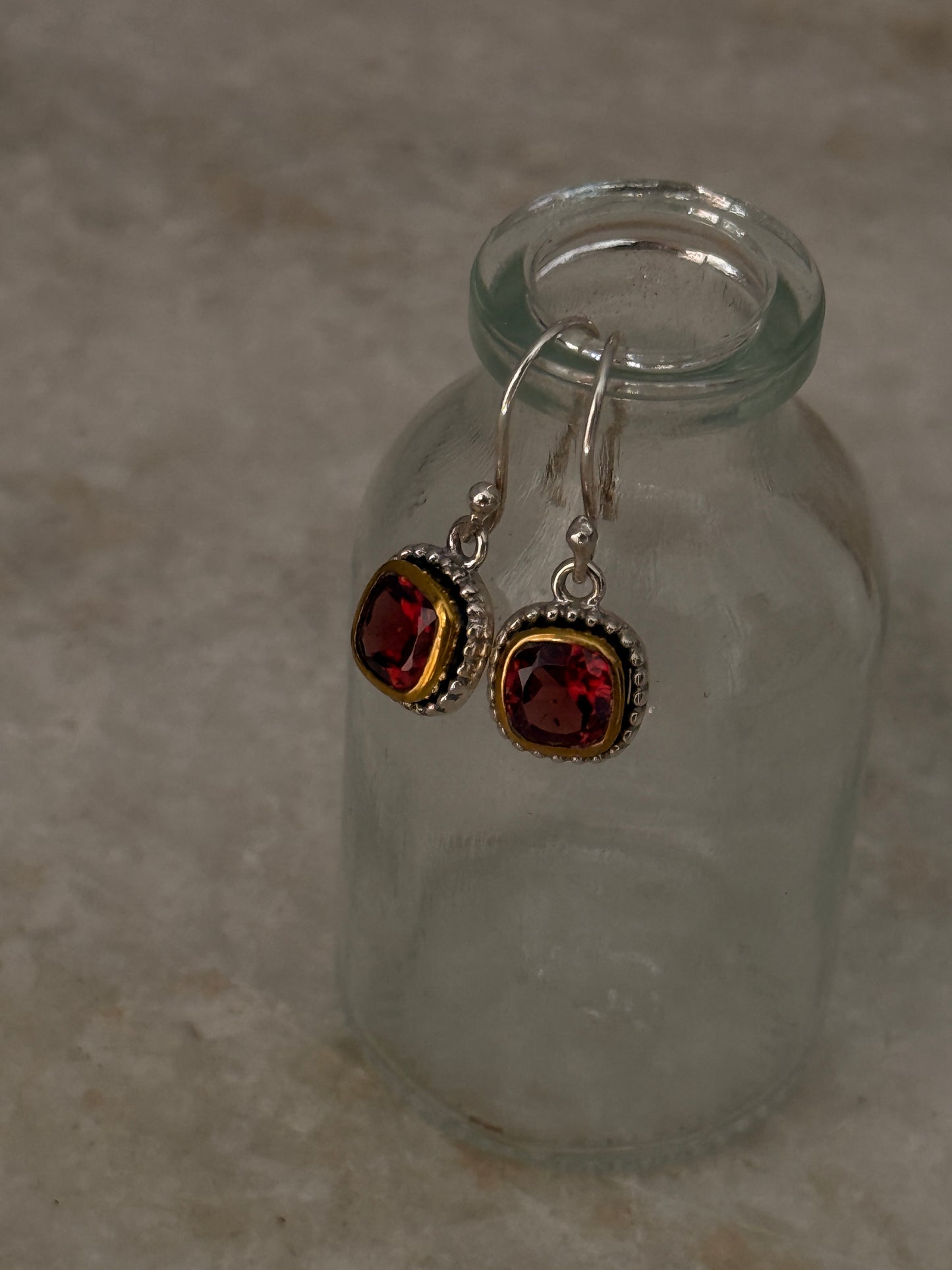 Garnet square boho 925 sterling silver earrings