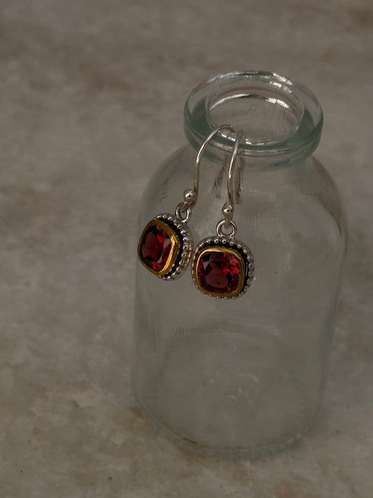 Garnet square boho 925 sterling silver earrings
