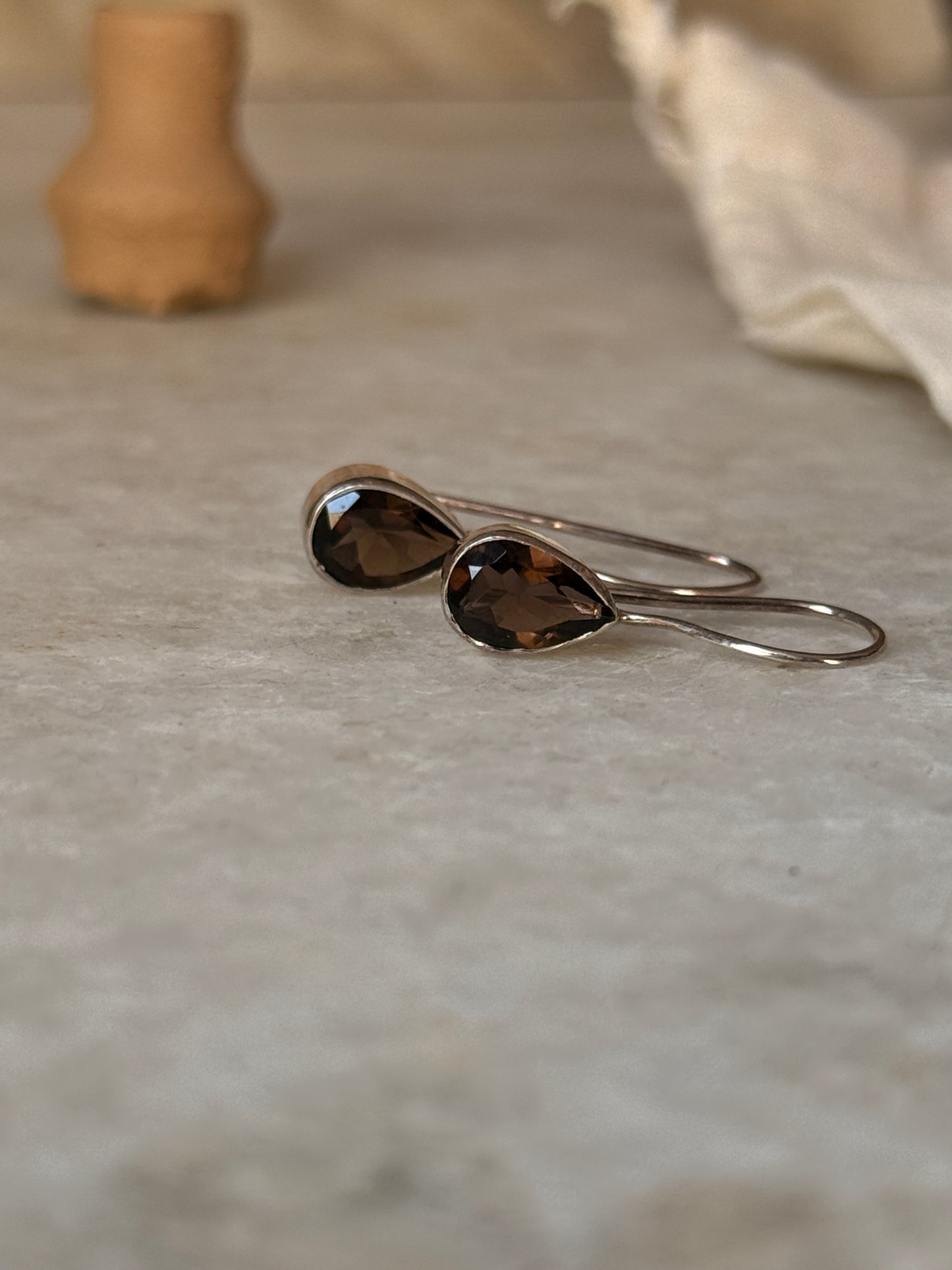 Smokey quartz pear hook 925 sterling silver earrings