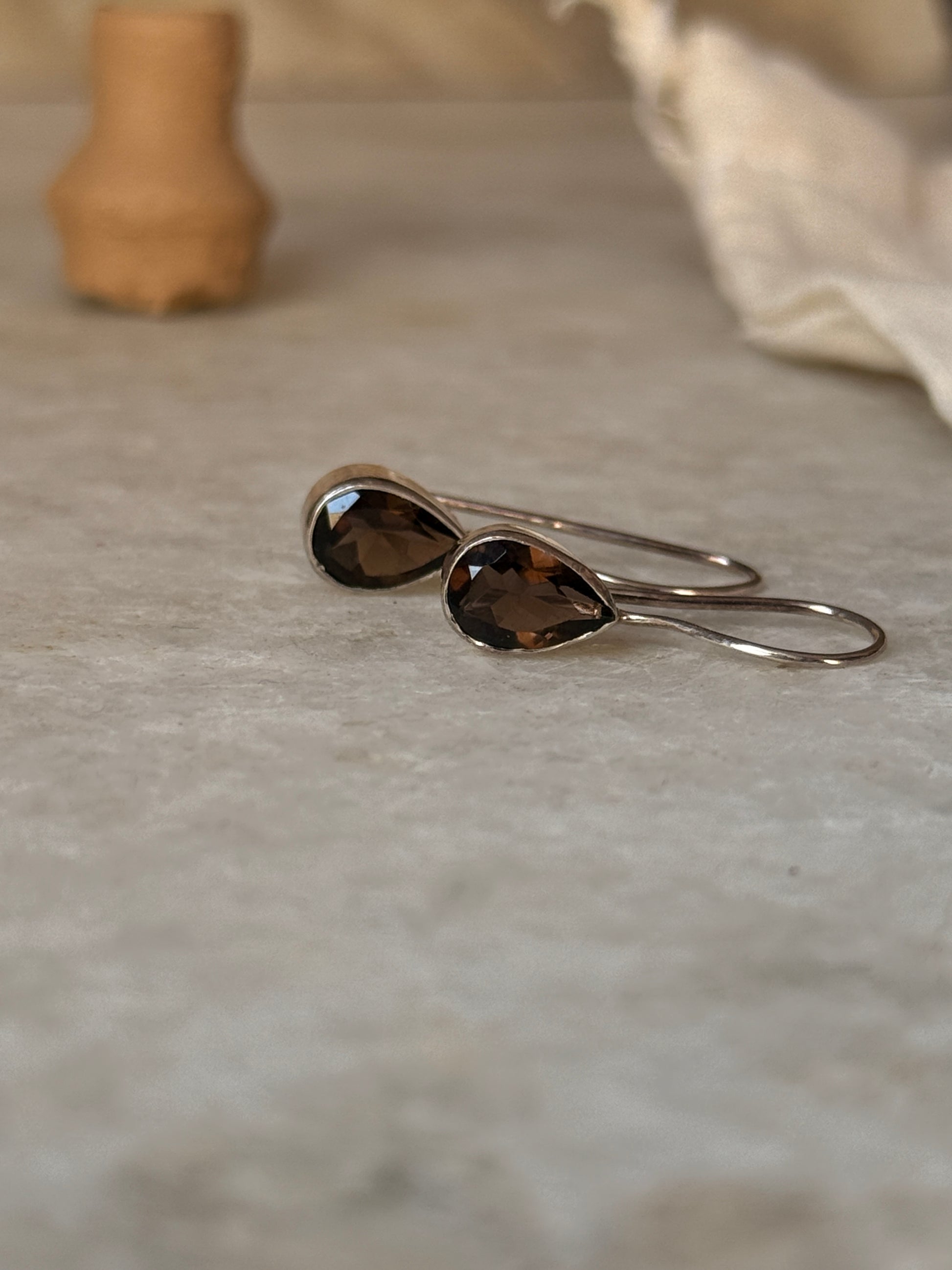 Smokey quartz pear hook 925 sterling silver earrings