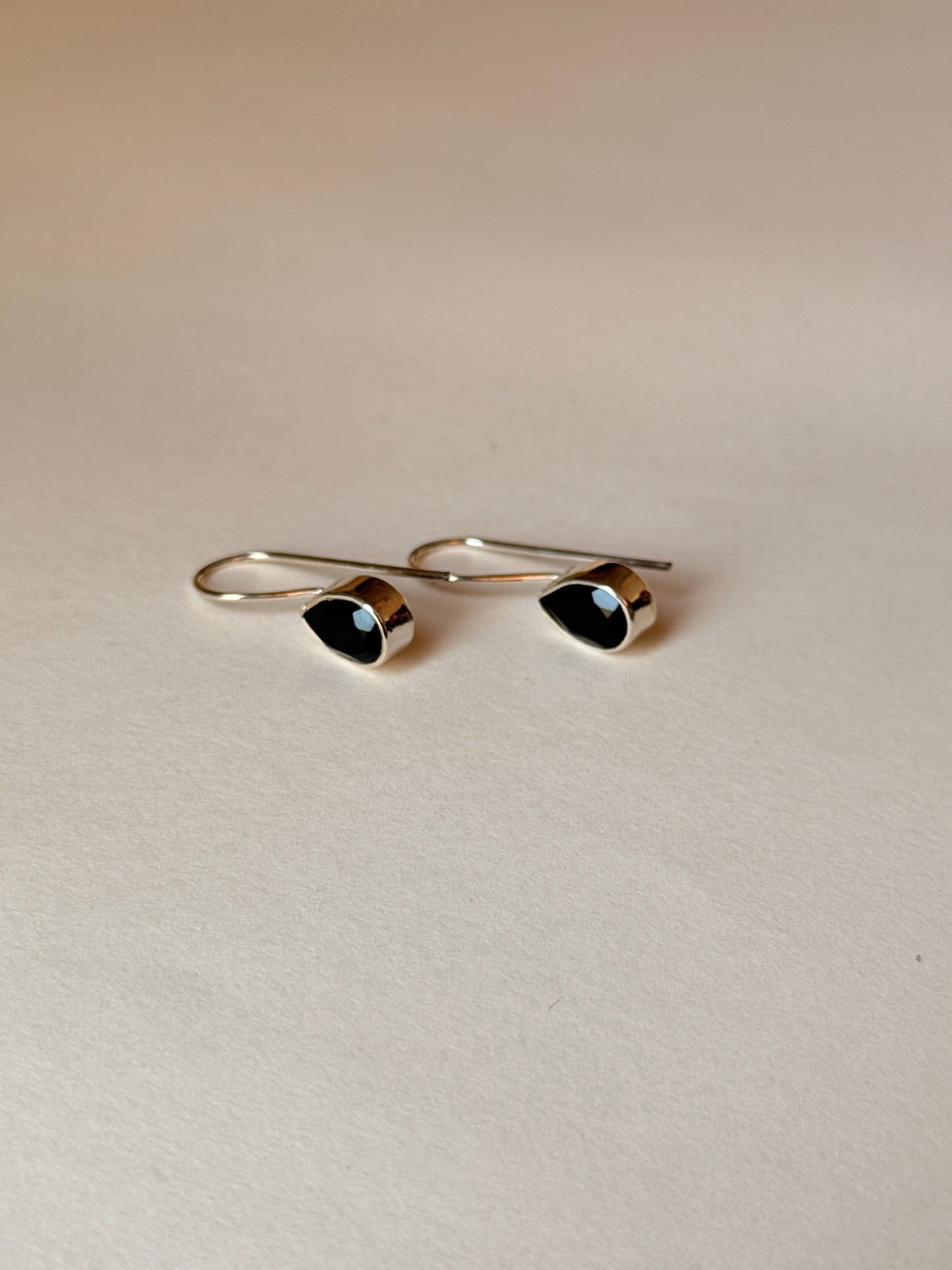 Black onyx pear drop earrings in 925 sterling silver