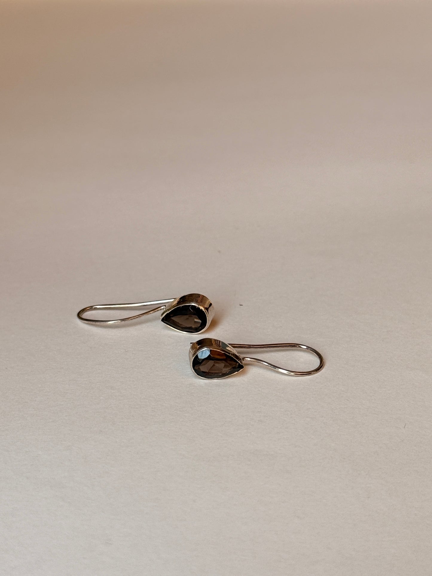 Elegant smokey quartz pear dangle earrings