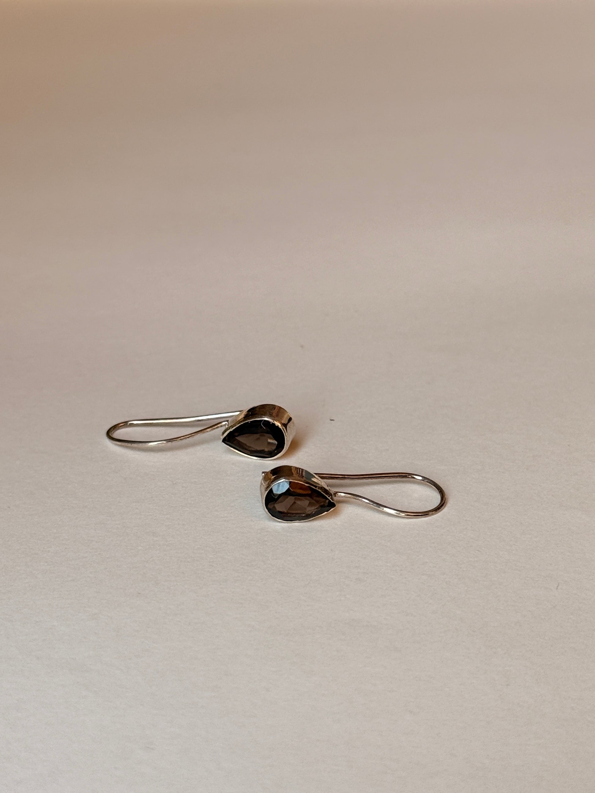 Elegant smokey quartz pear dangle earrings