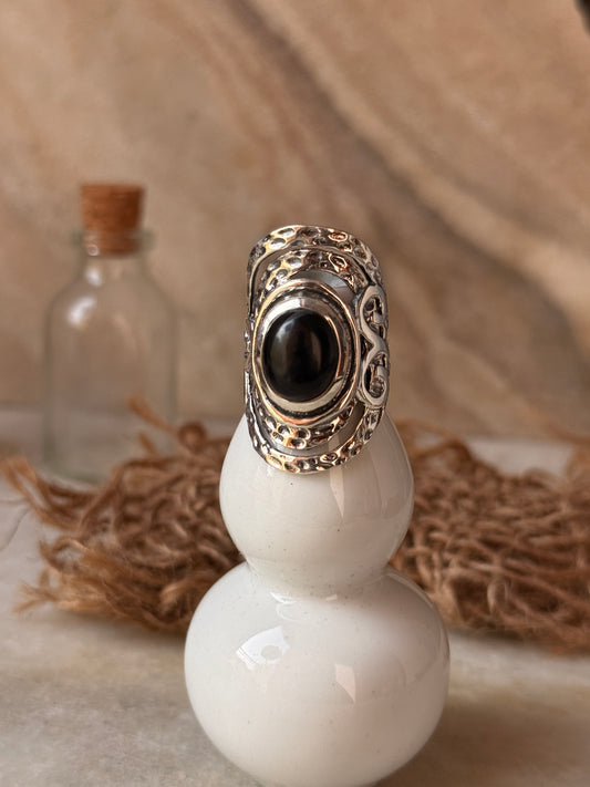 925 sterling silver hammered black onyx statement contemporary ring  