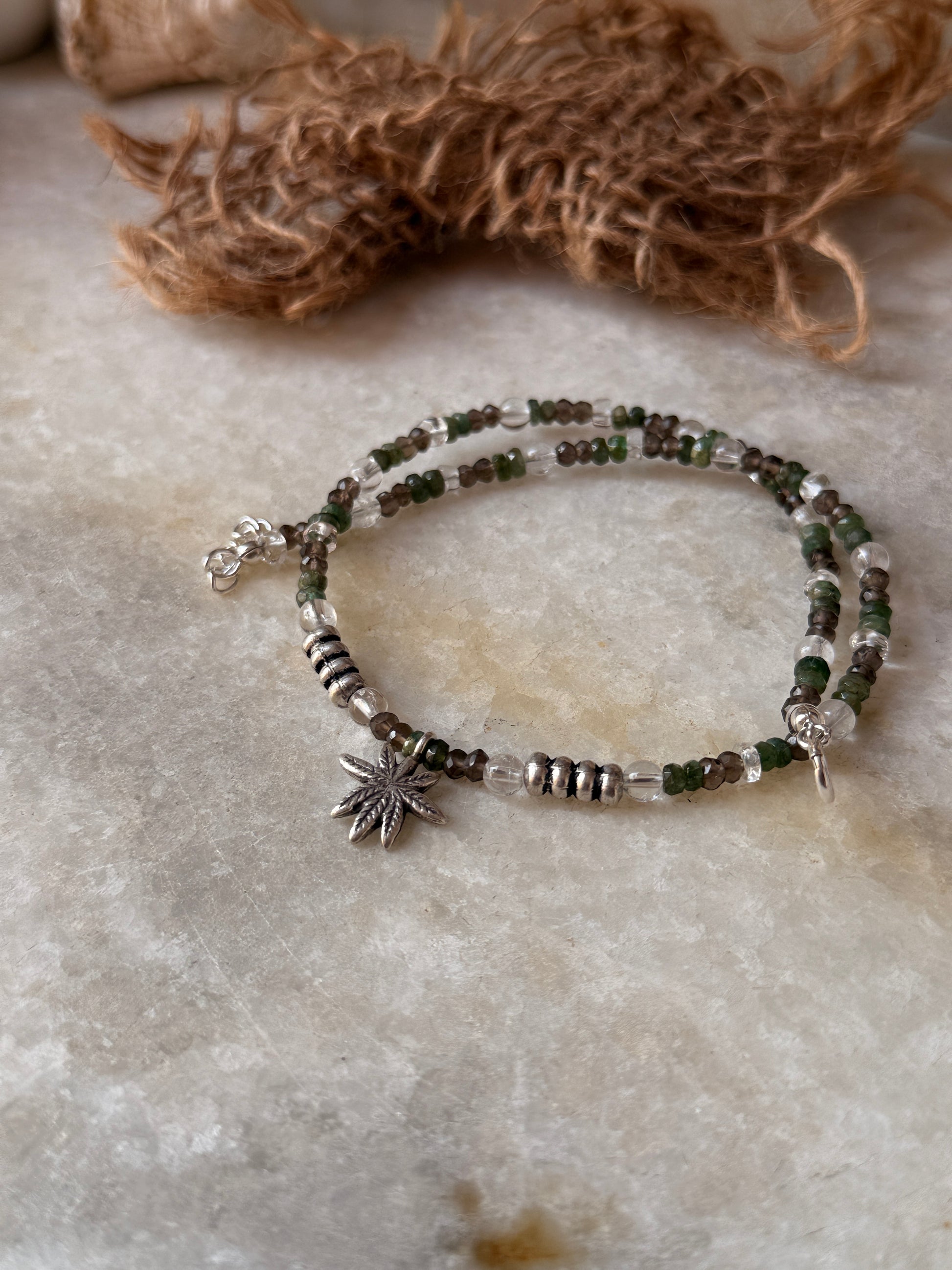 925 sterling silver smokey quartz emerald and quartz marijuana necklace  