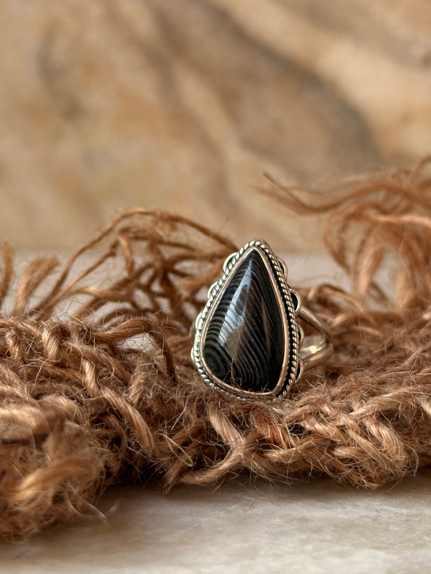 925 sterling silver psilomelane flower ring  