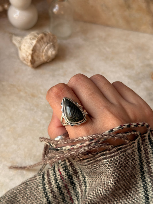 artisan 925 sterling silver psilomelane flower ring