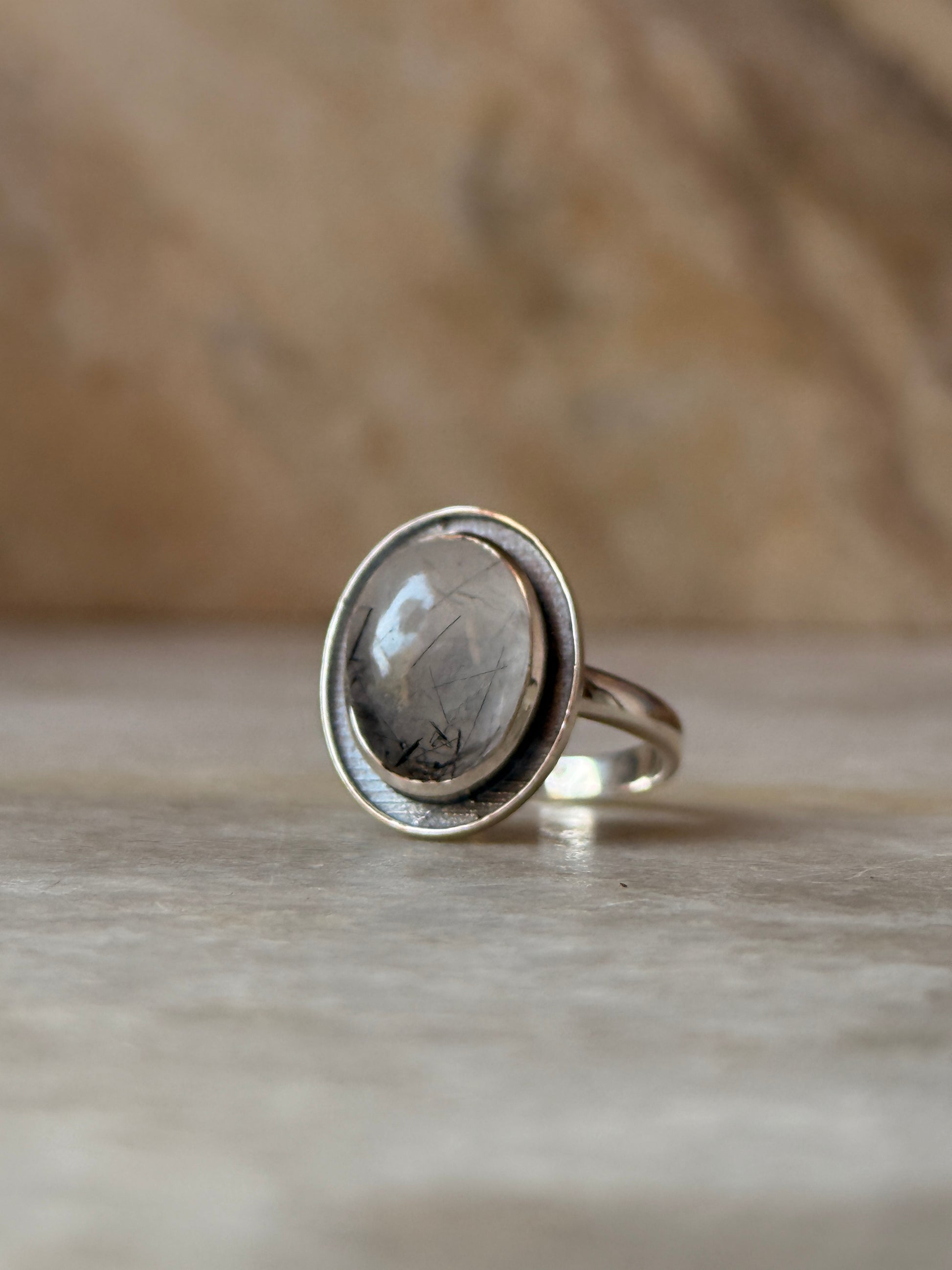 925 sterling silver black rutilated quartz handcrafted ring  