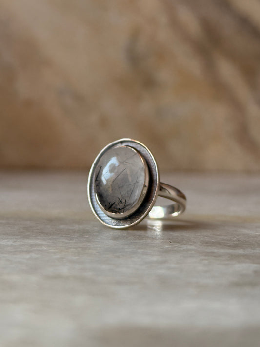 925 sterling silver black rutilated quartz handcrafted ring  