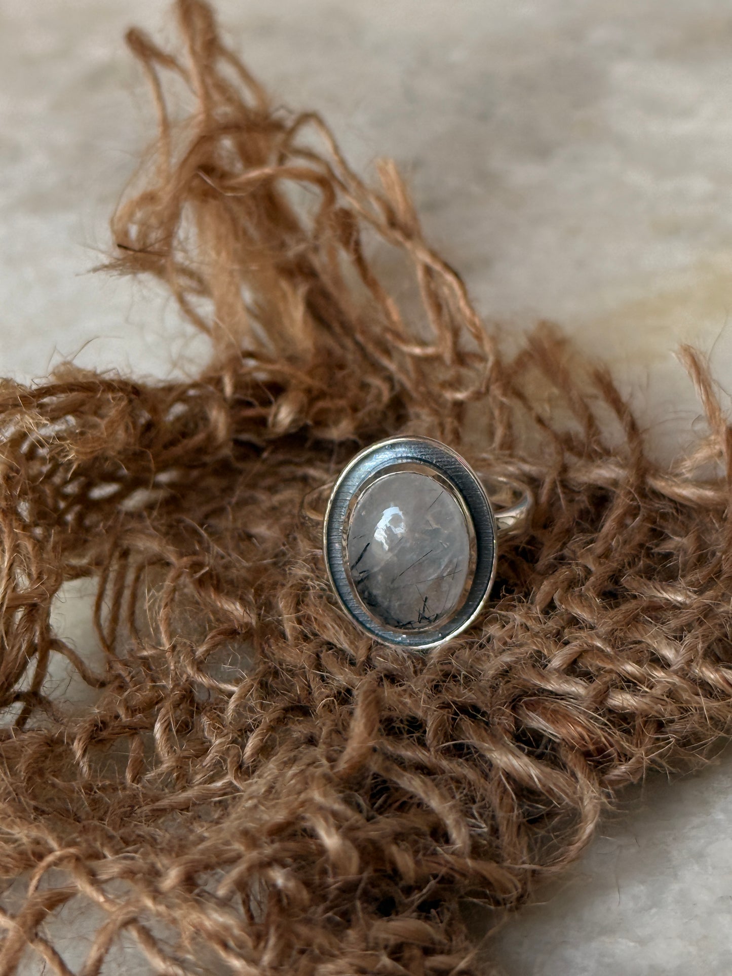 handcrafted 925 sterling silver black rutilated quartz ring