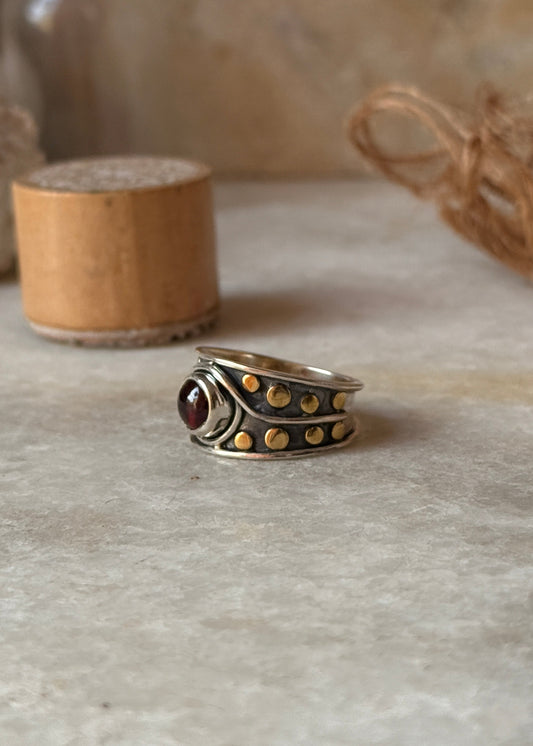 classic 925 sterling silver garnet rustic fusion band ring