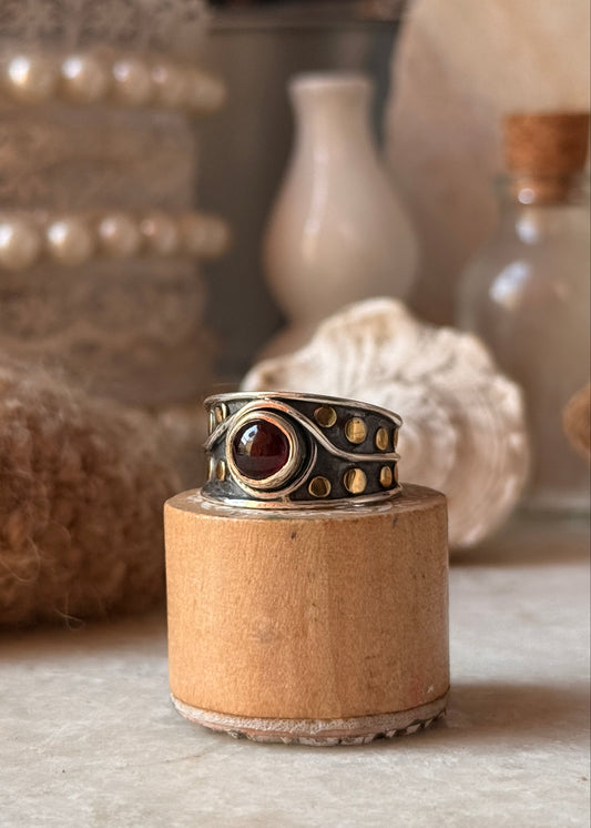 925 sterling silver garnet rustic fusion statement band ring 