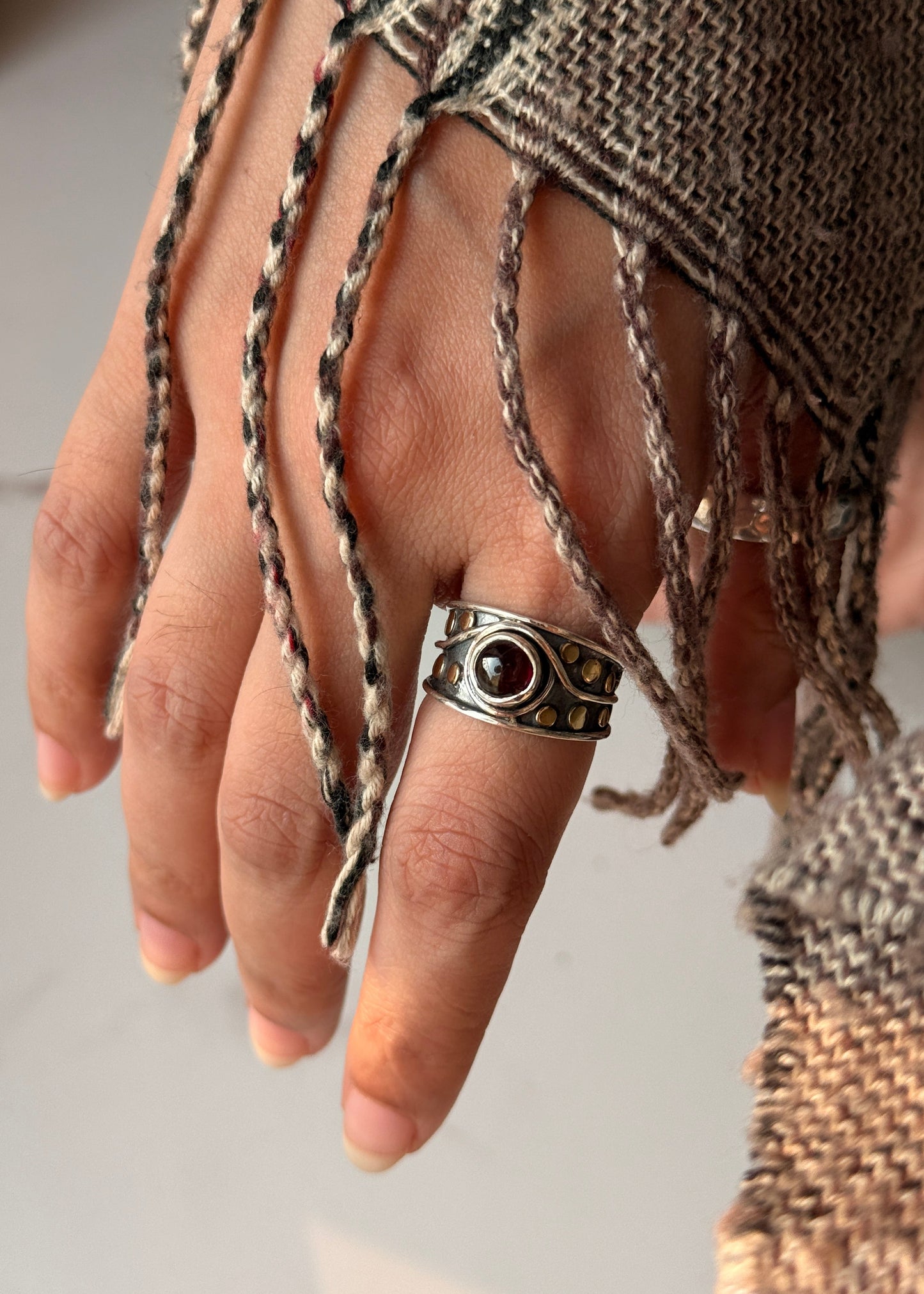  handcrafted 925 sterling silver garnet rustic fusion ring