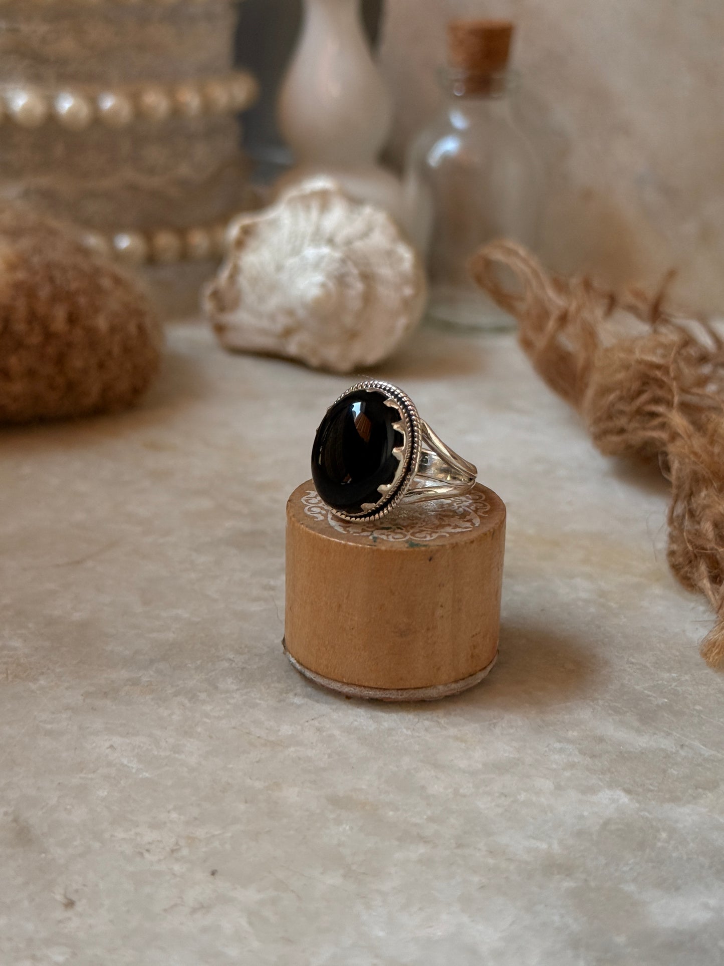925 sterling silver black onyx oval statement ring  