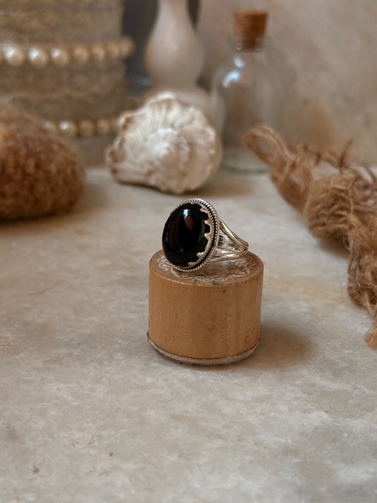 925 sterling silver black onyx oval statement ring  