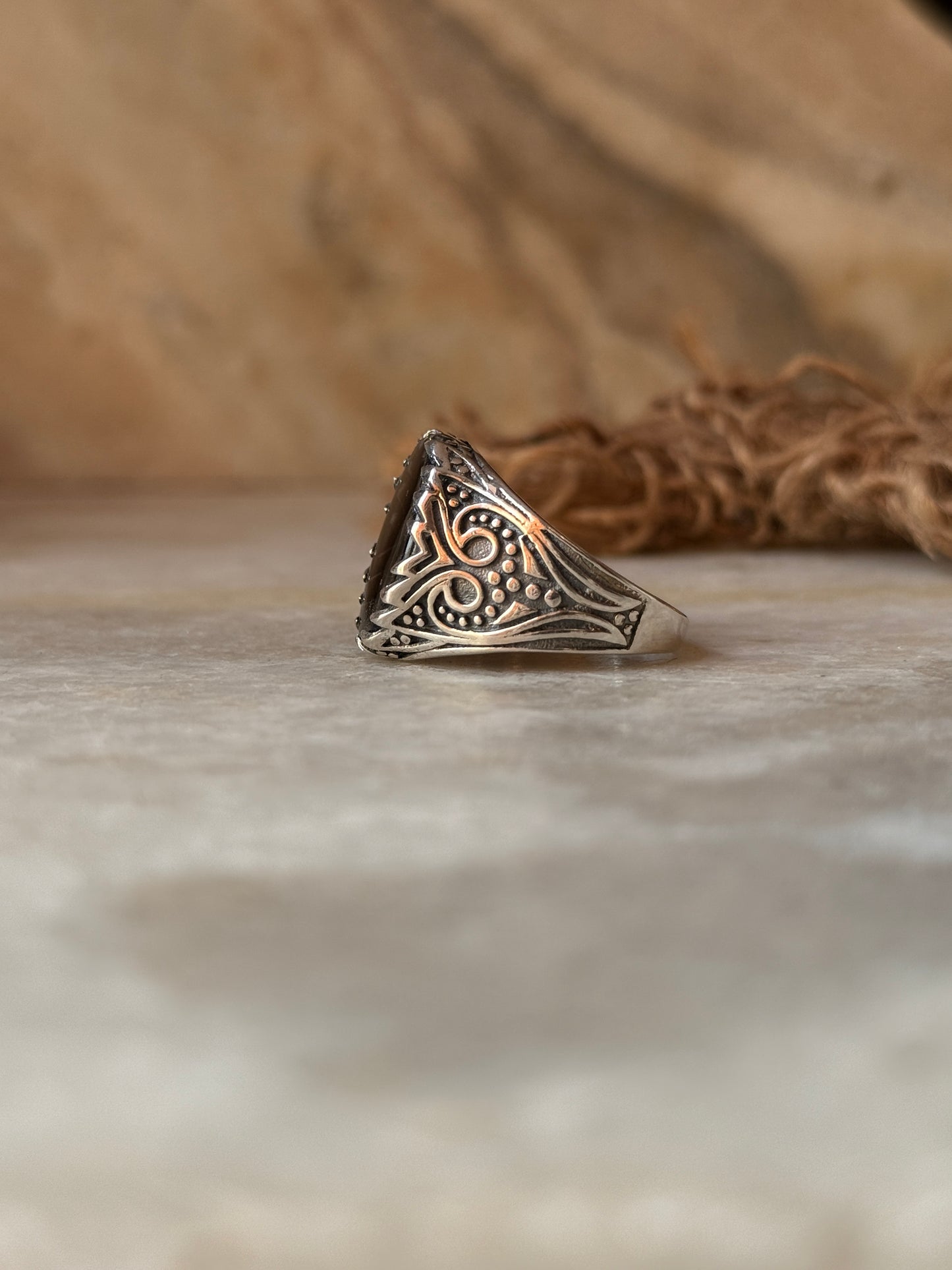 handcrafted 925 sterling silver black onyx Turkish band ring