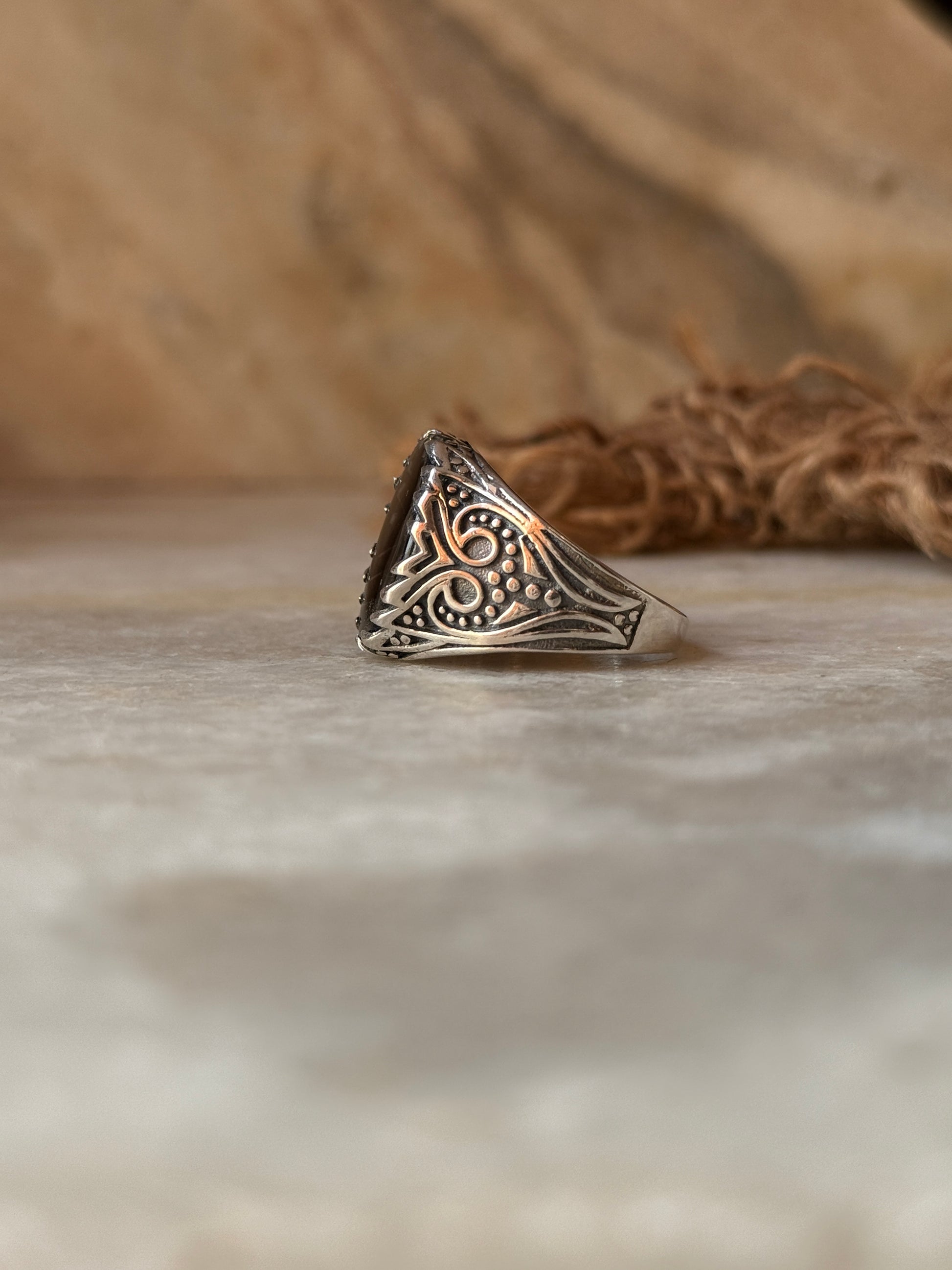 handcrafted 925 sterling silver black onyx Turkish band ring