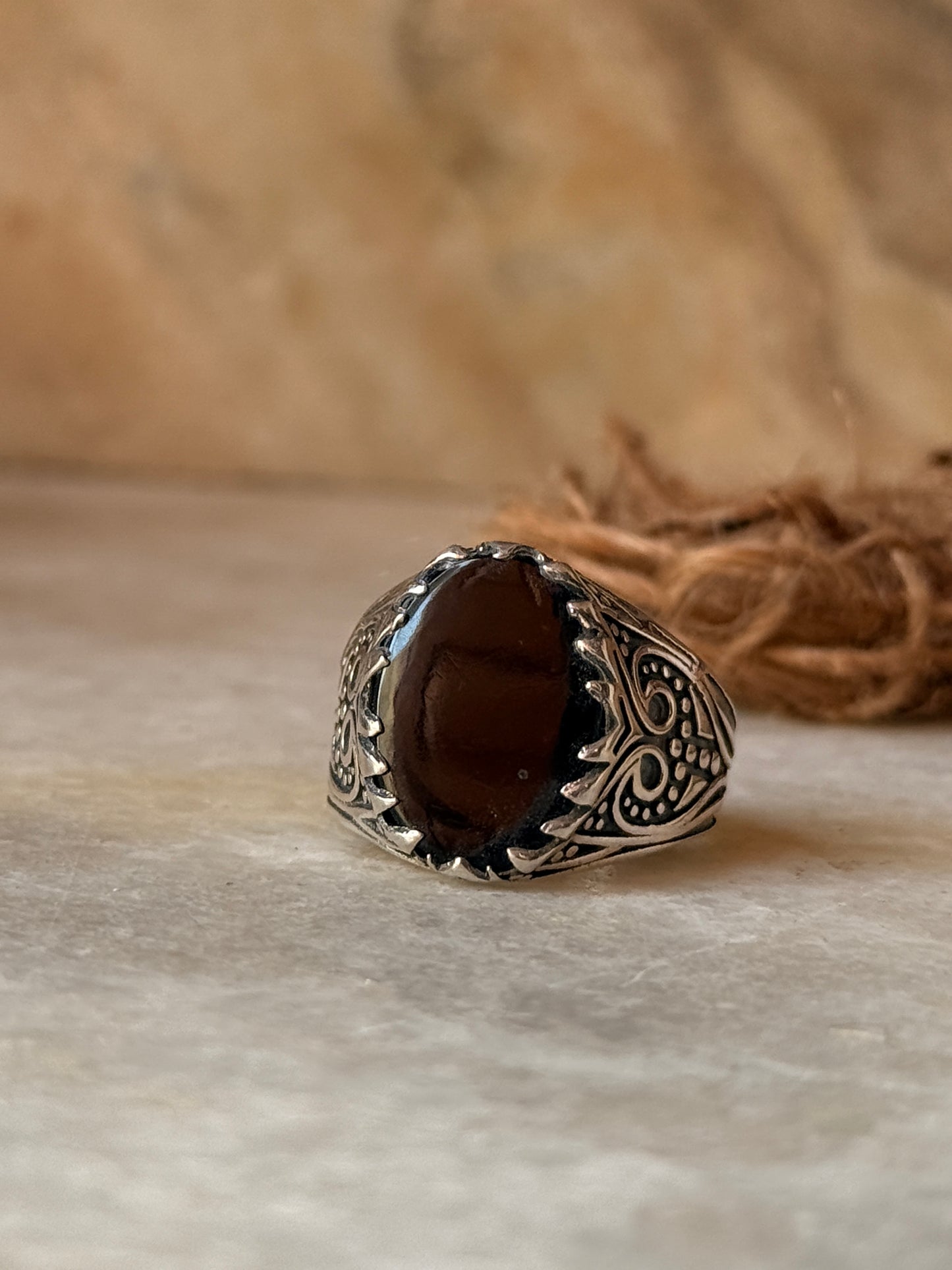 classic 925 sterling silver black onyx Turkish detailed ring