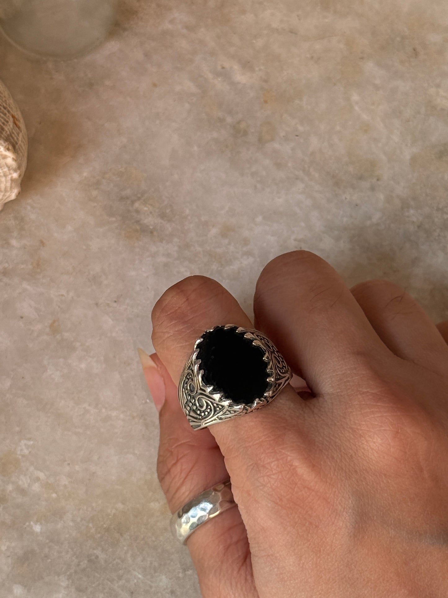 natural black onyx gemstone 925 sterling silver Turkish statement ring