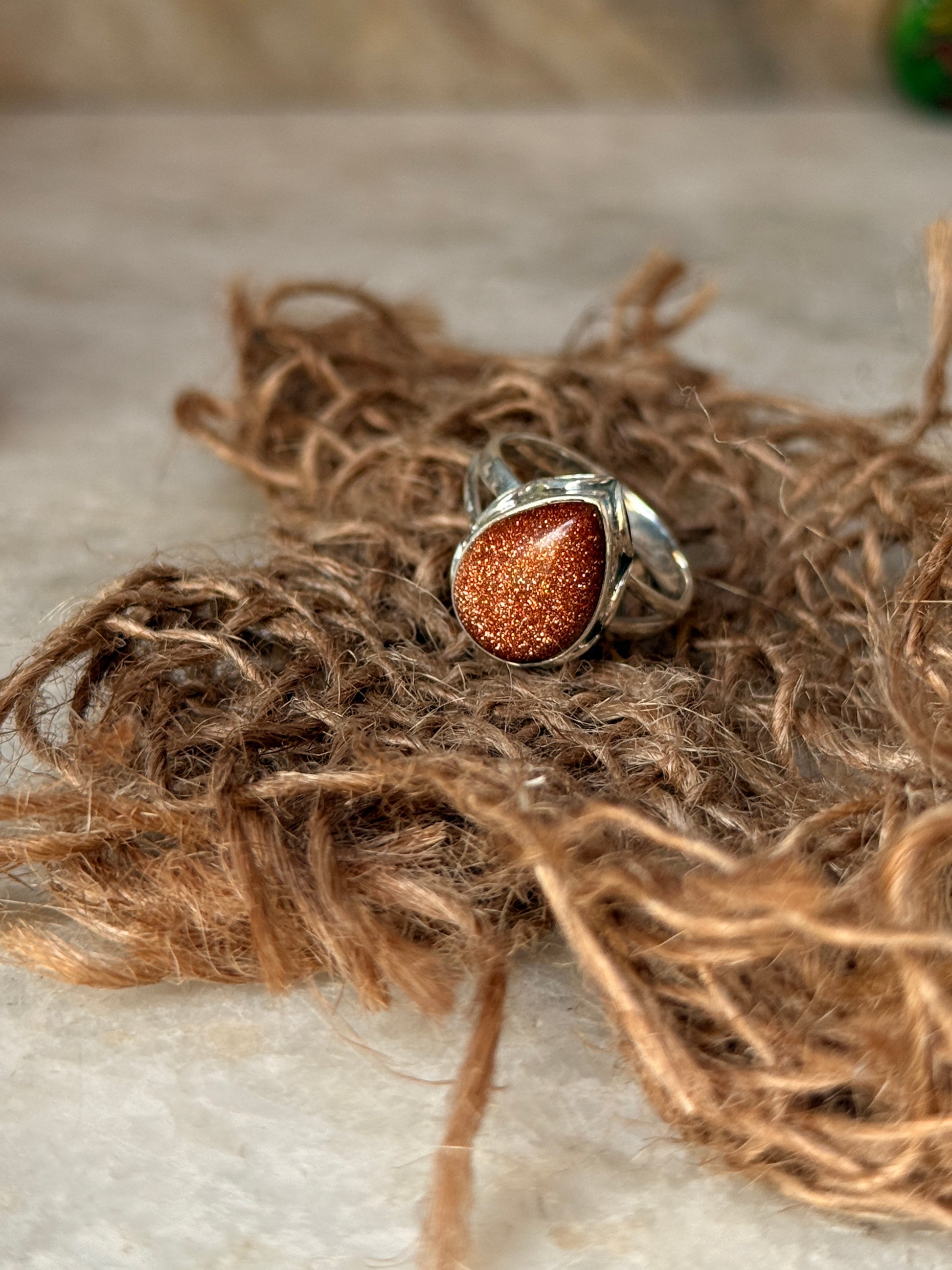 925 sterling silver sunstone shiny pear ring  