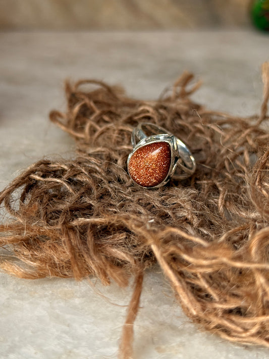 925 sterling silver sunstone shiny pear ring  