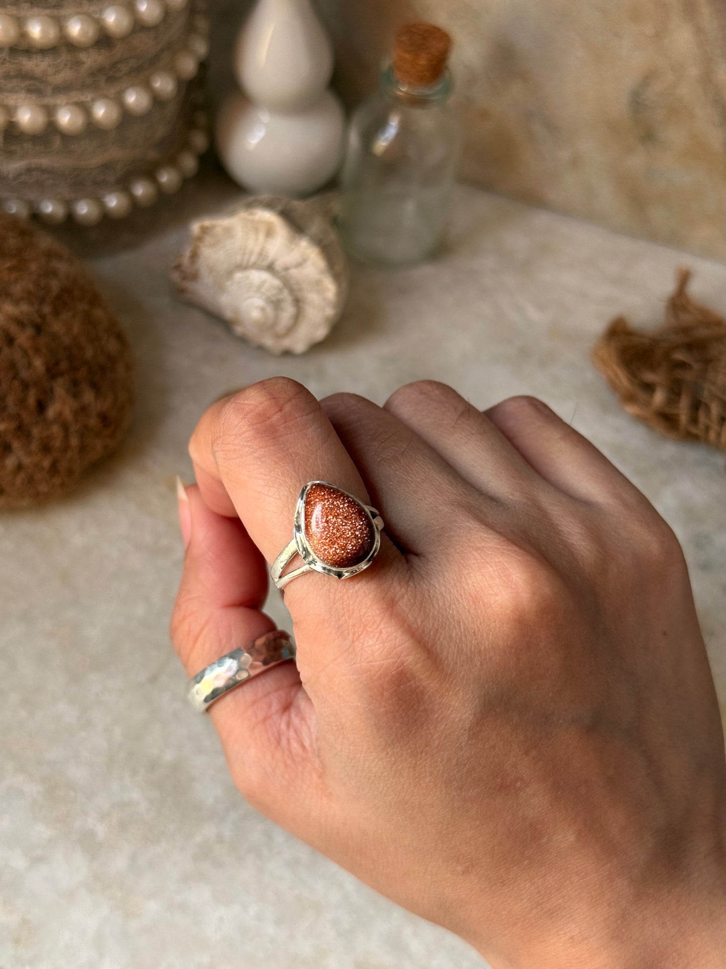 handcrafted 925 sterling silver sunstone pear gemstone ring