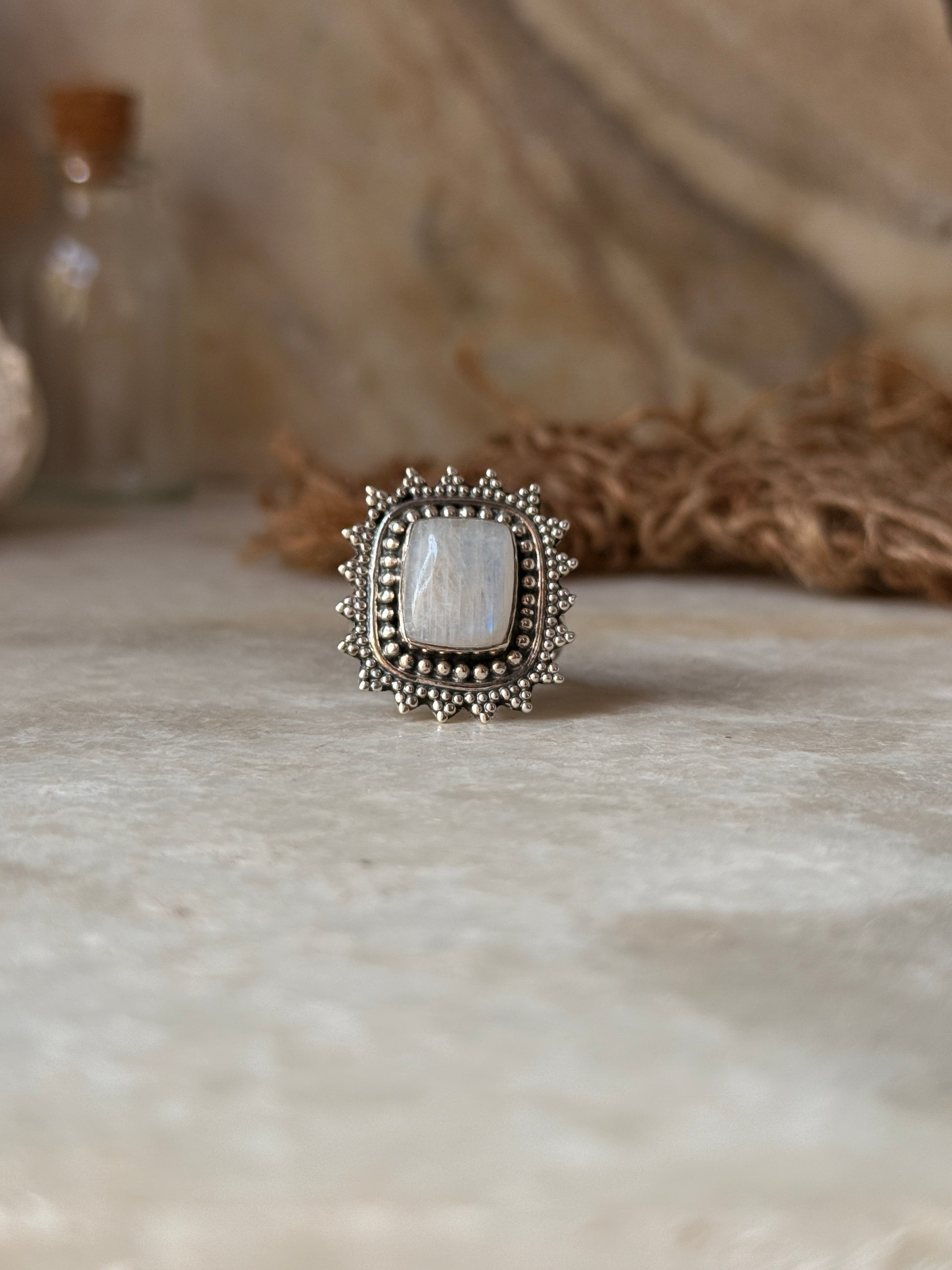 925 sterling silver moonstone square rawa boho statement ring  