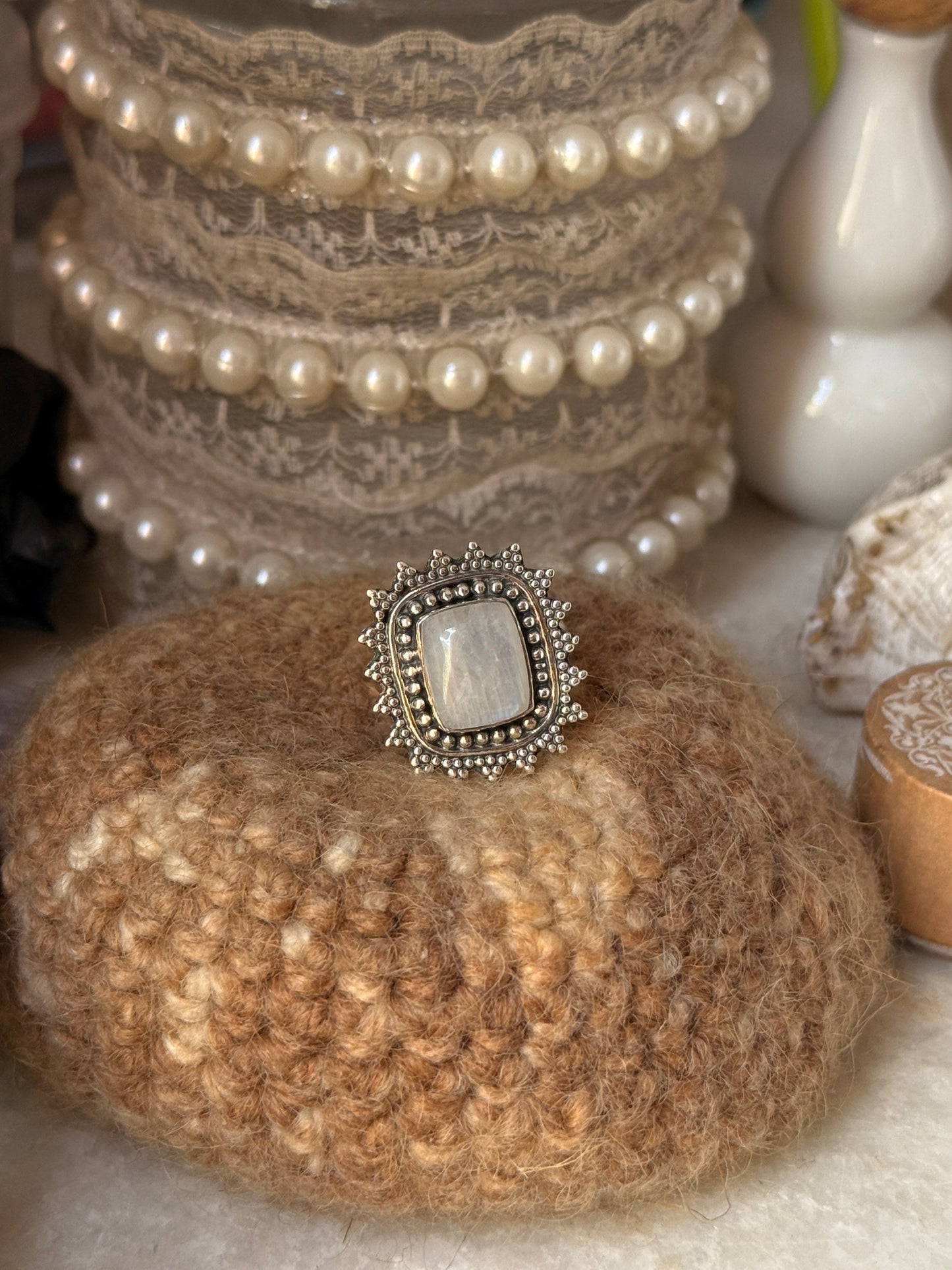 handcrafted 925 sterling silver moonstone square boho ring