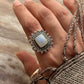 bohemian style 925 sterling silver moonstone square statement ring