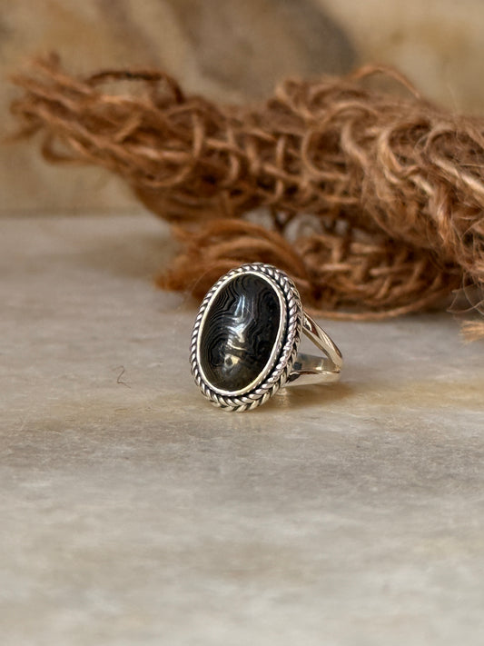 925 sterling silver psilomelane rope oval ring  