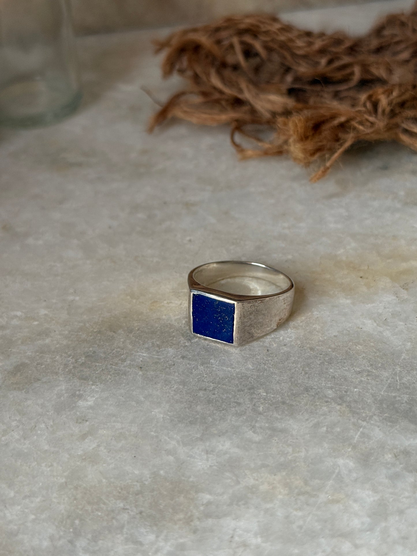 925 sterling silver lapis signet plain unisex ring  