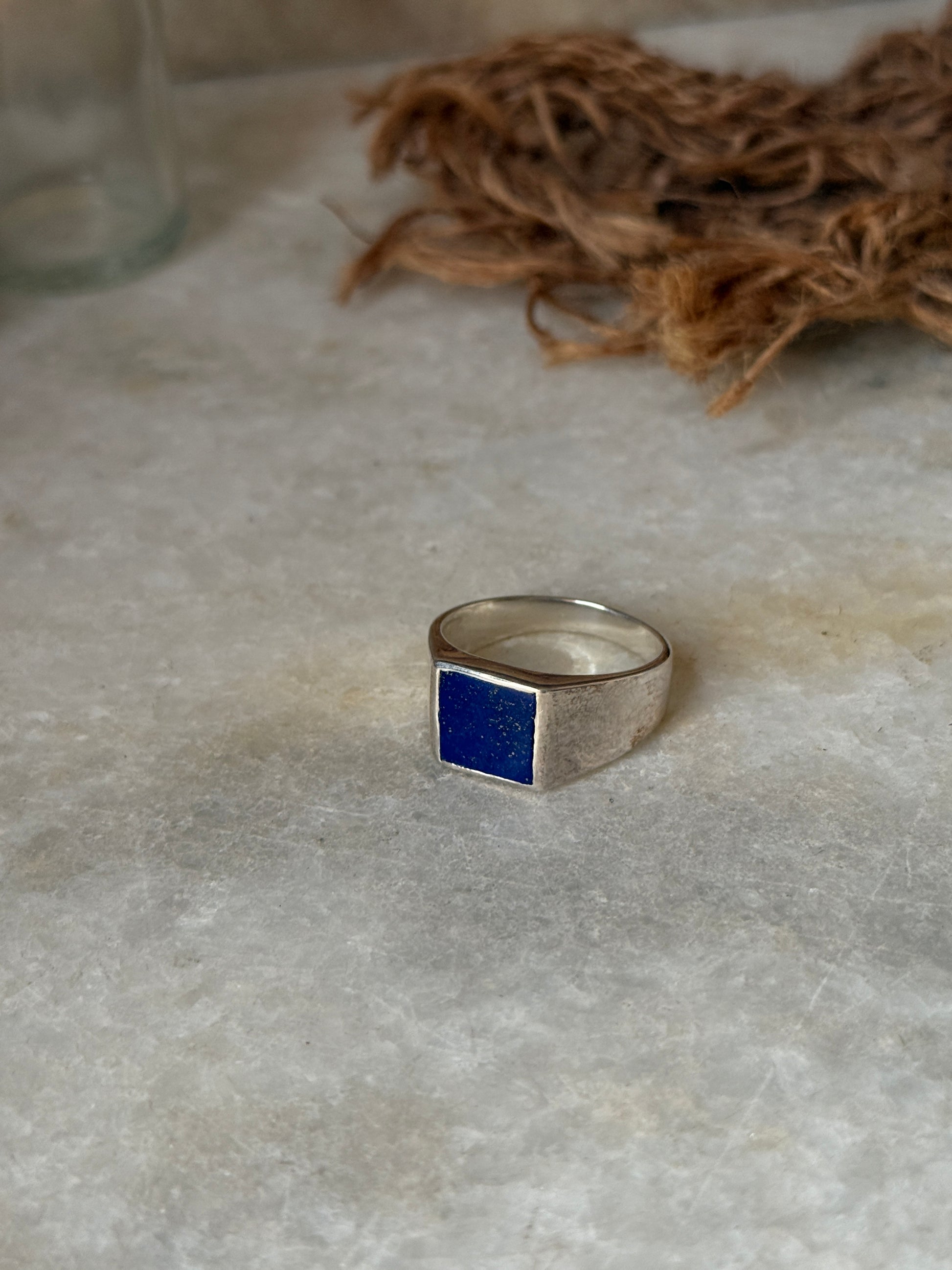 925 sterling silver lapis signet plain unisex ring  
