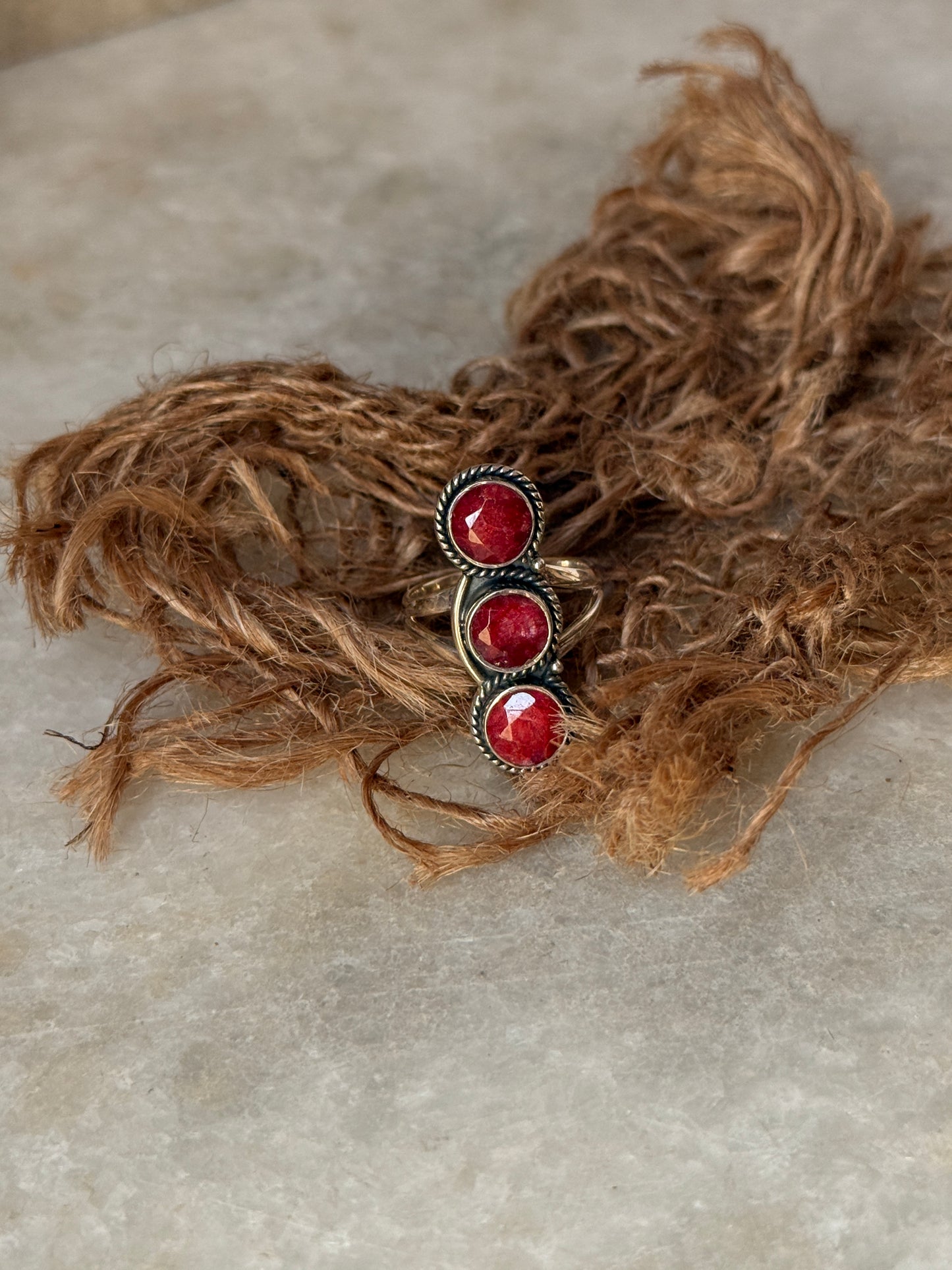 natural dyed ruby gemstone 925 sterling silver boho statement ring