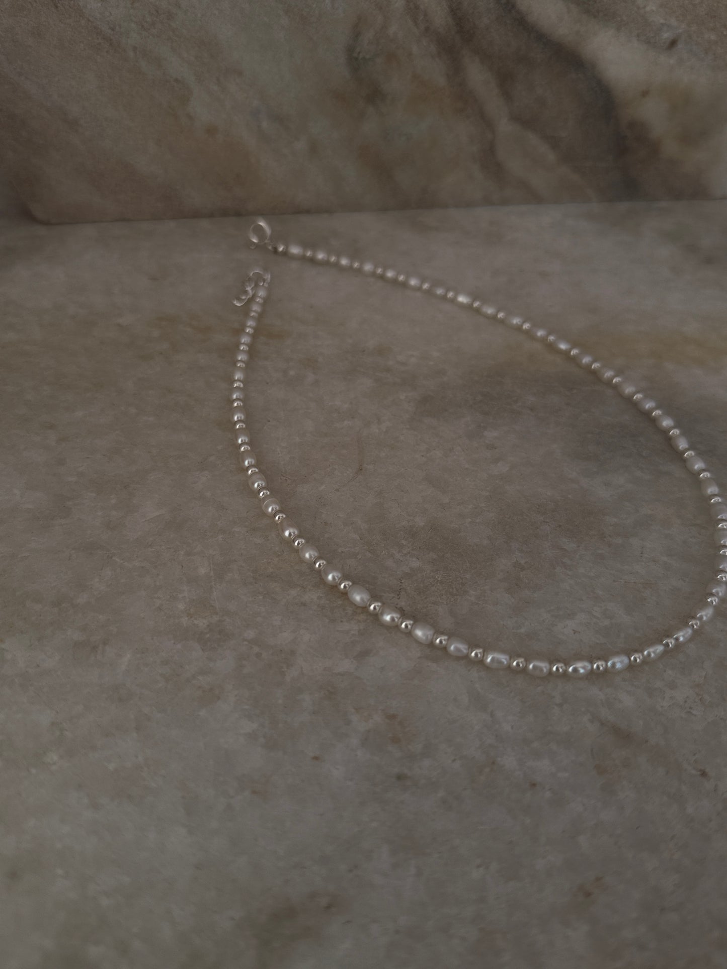 Statement 925 sterling silver fresh water pearl necklace with silver ball accents