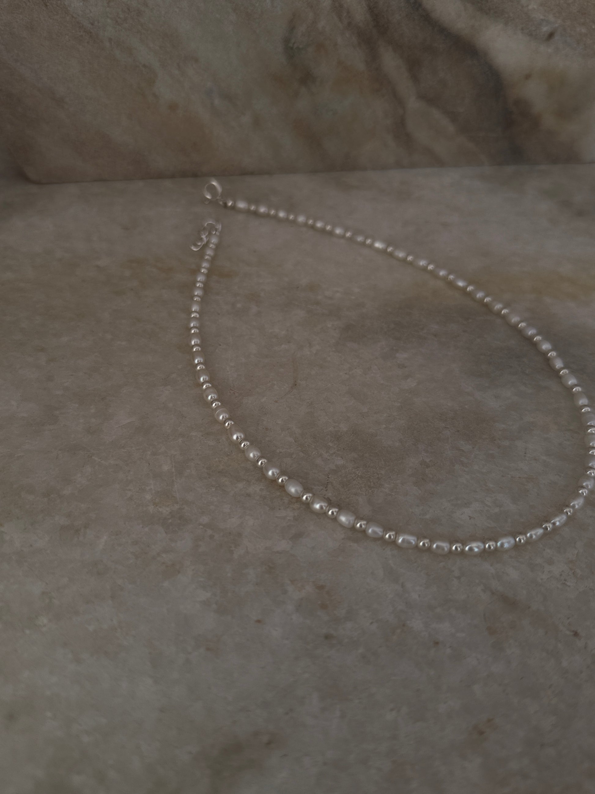 Statement 925 sterling silver fresh water pearl necklace with silver ball accents