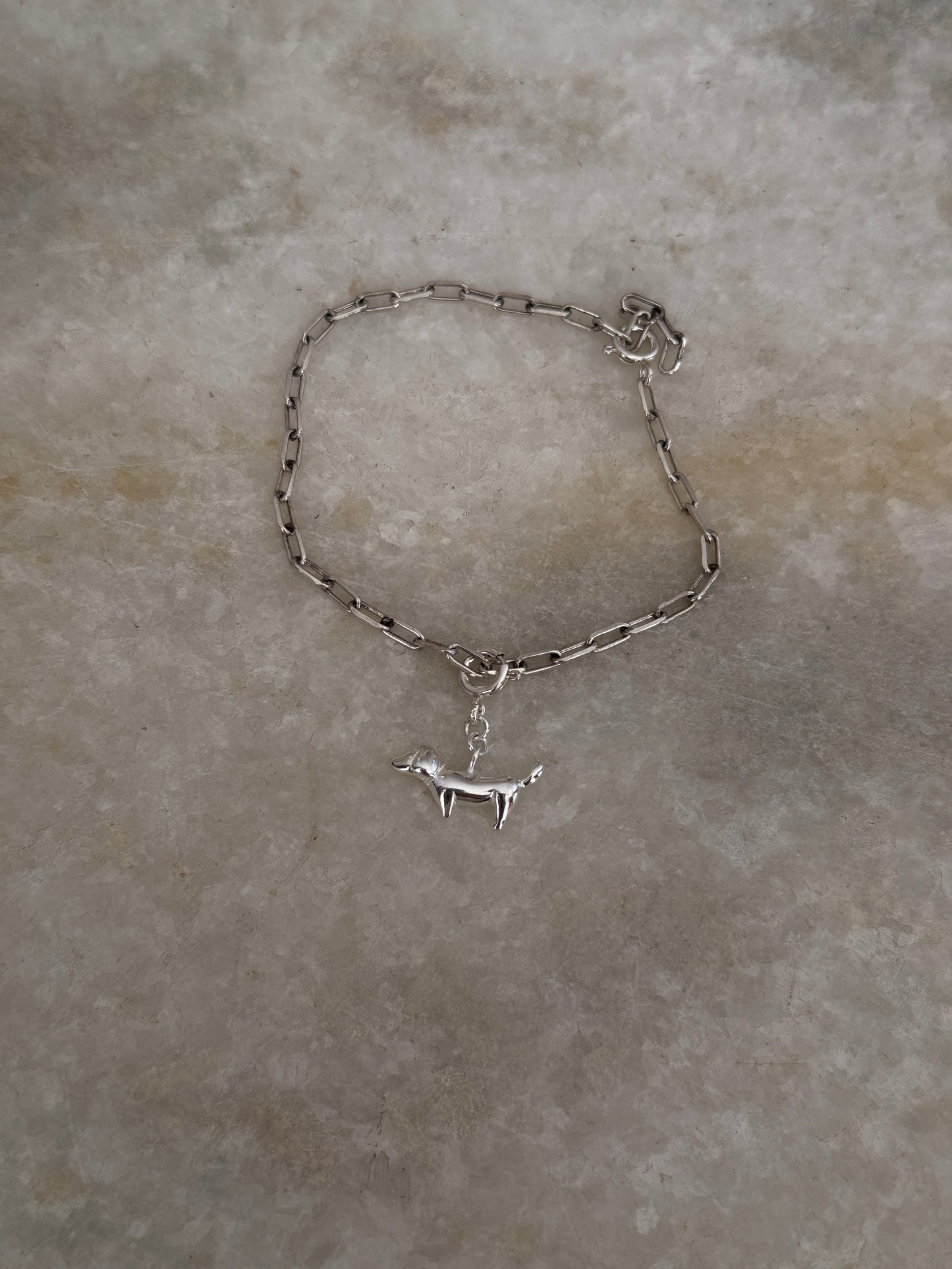 925 Sterling silver paper clip chain bracelet featuring dachshund pendant