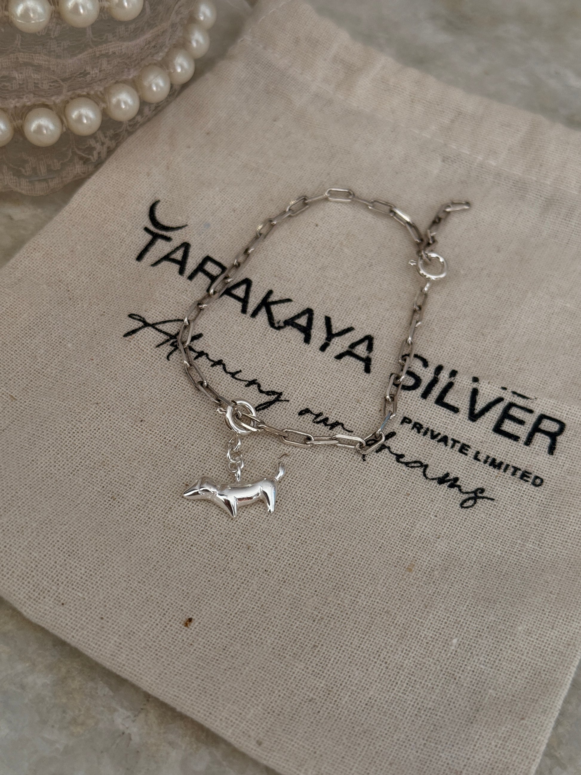 925 sterling silver paper clip bracelet with dachshund dog charm  