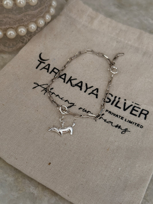 925 sterling silver paper clip bracelet with dachshund dog charm  