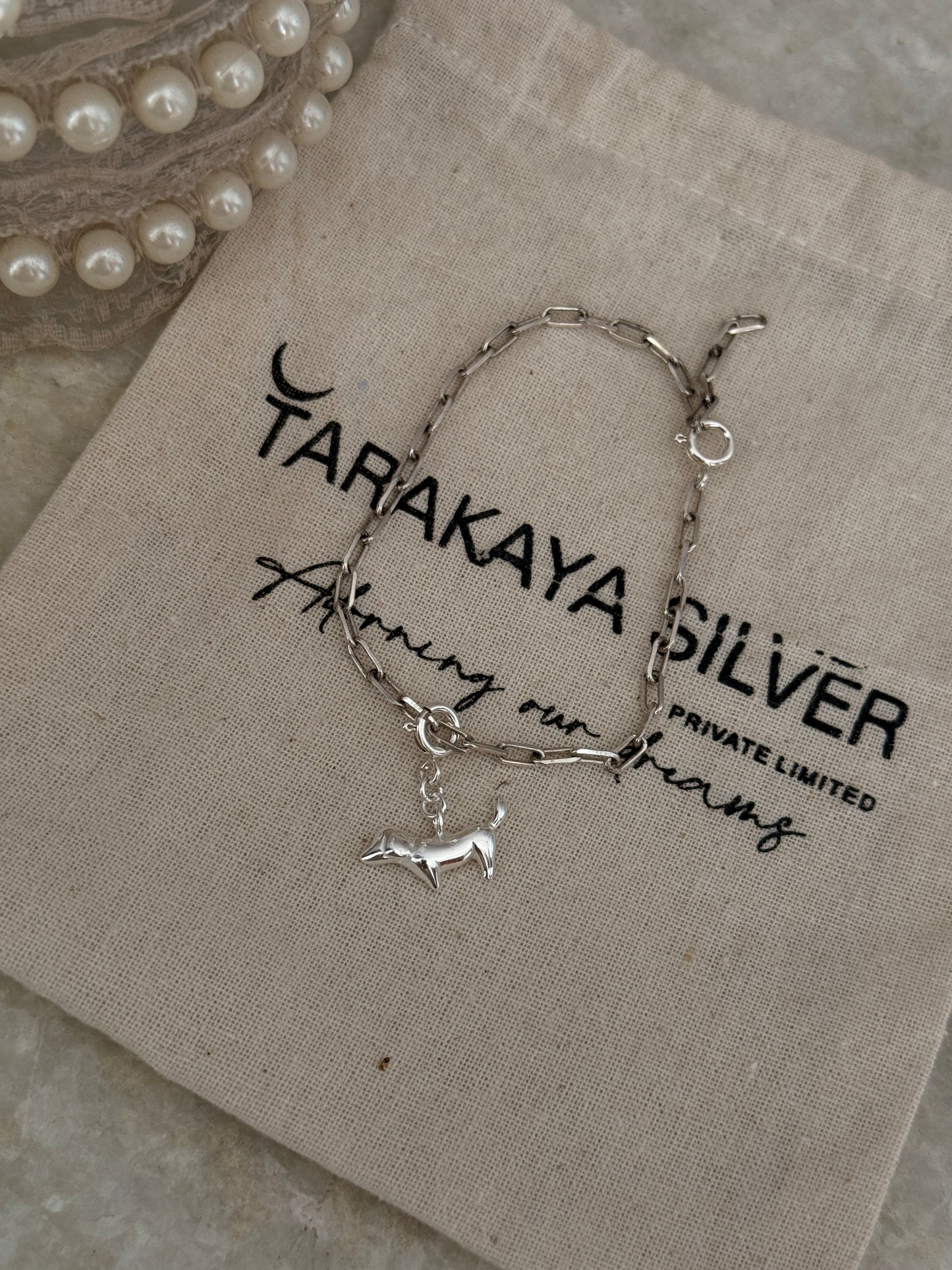 925 Sterling silver paper clip bracelet with dog dachshund design