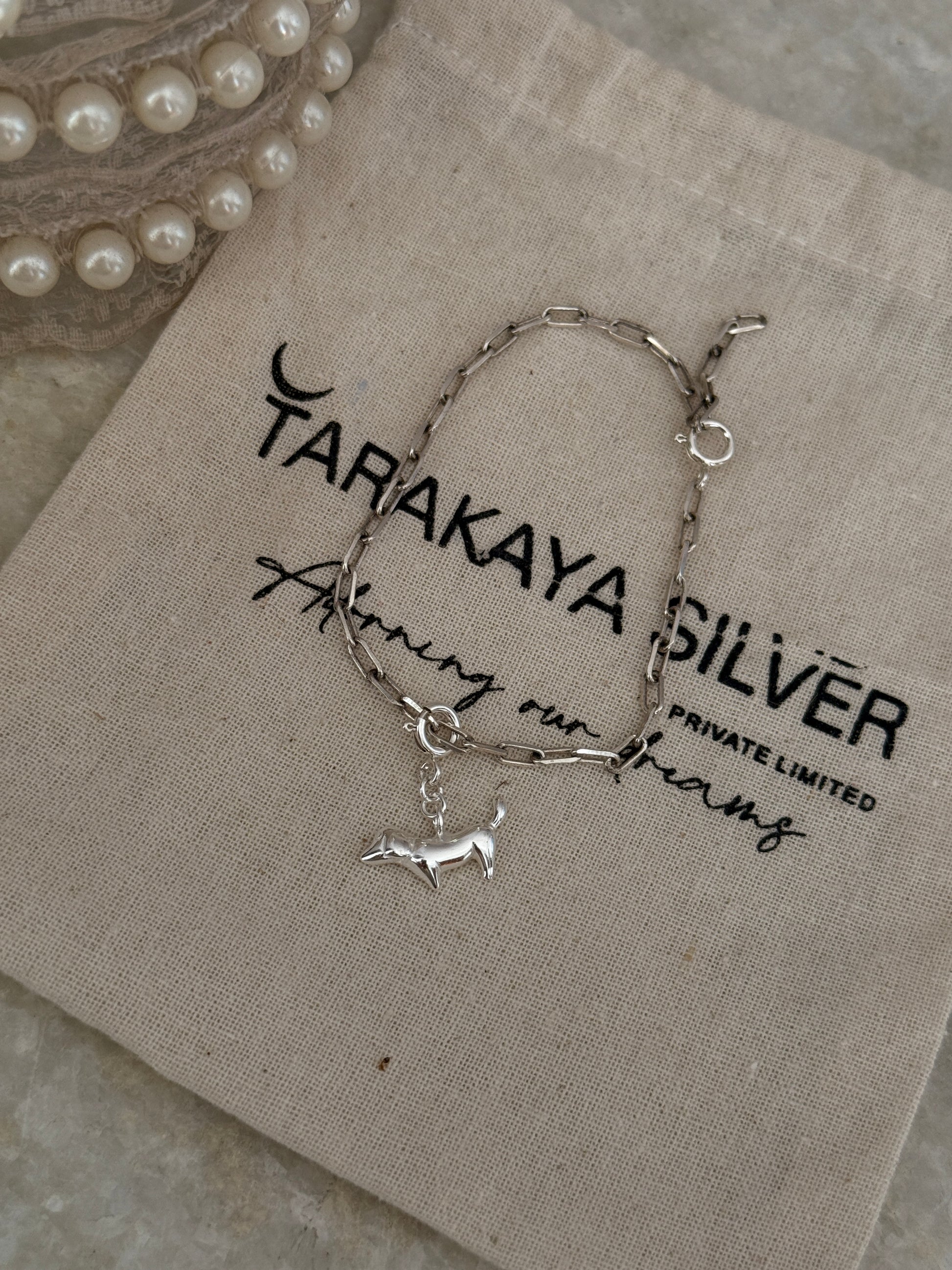 925 Sterling silver paper clip bracelet with dog dachshund design