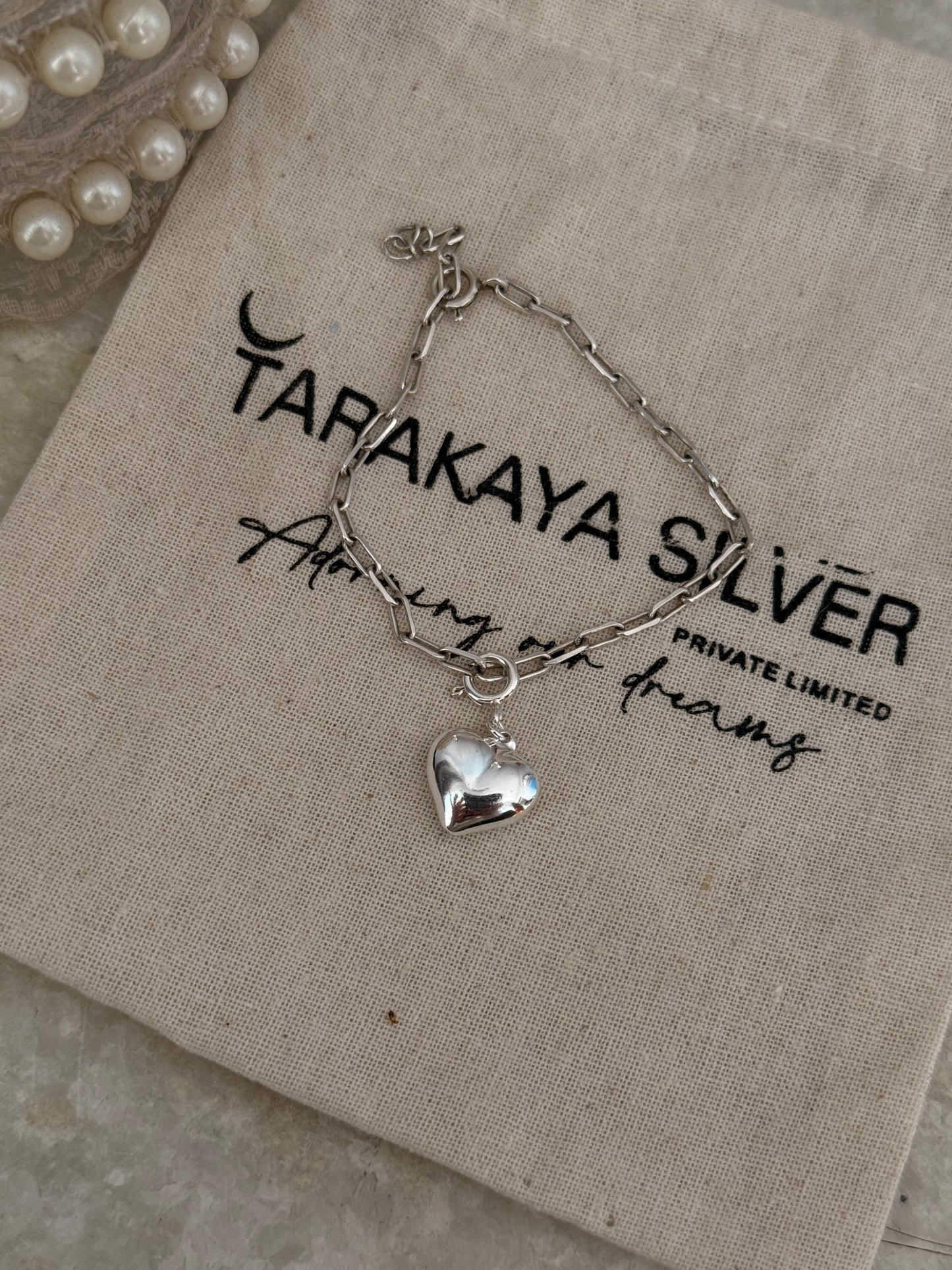 Handcrafted 925 sterling silver chunky Italian heart paper clip bracelet