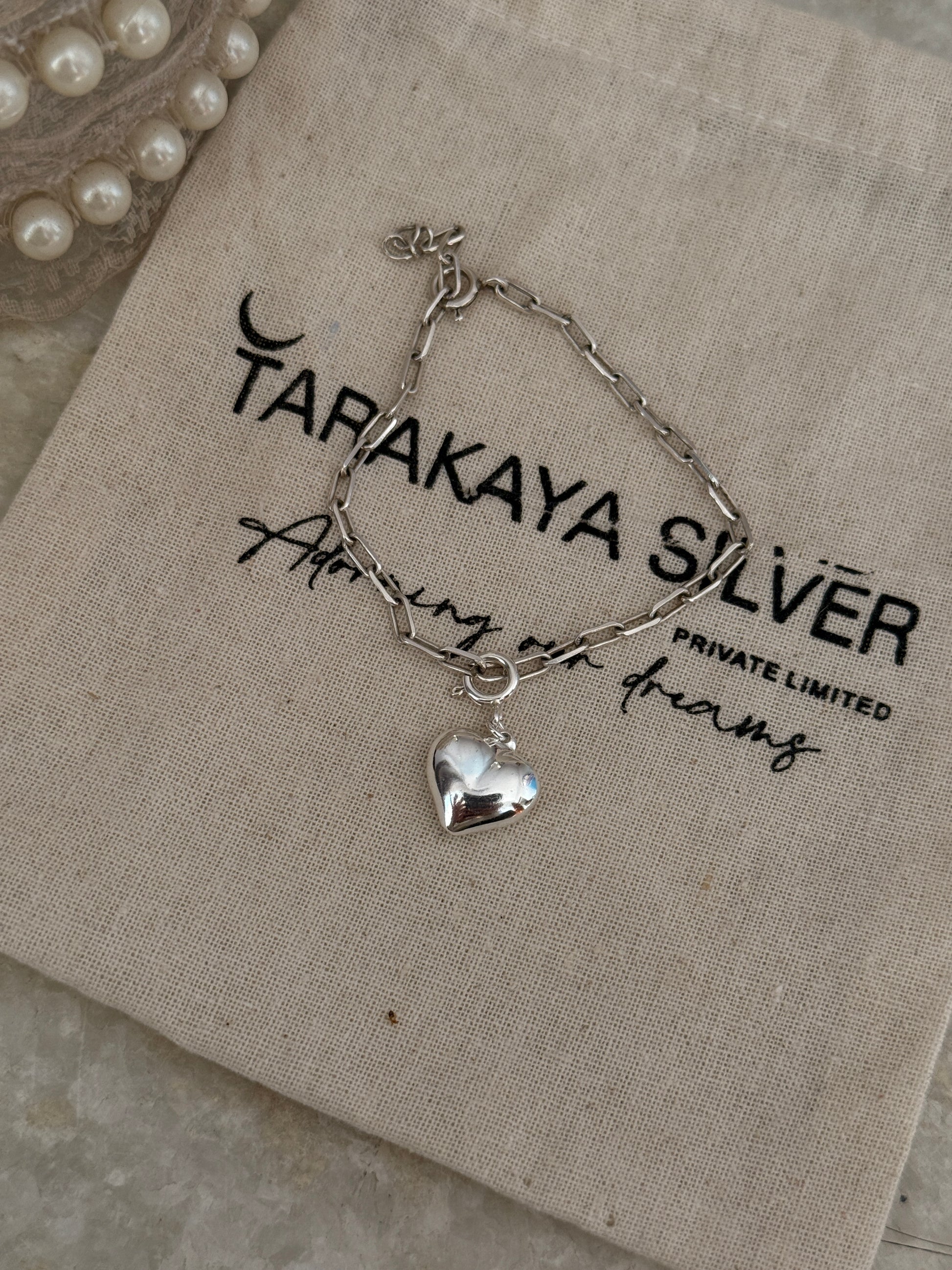 Handcrafted 925 sterling silver chunky Italian heart paper clip bracelet