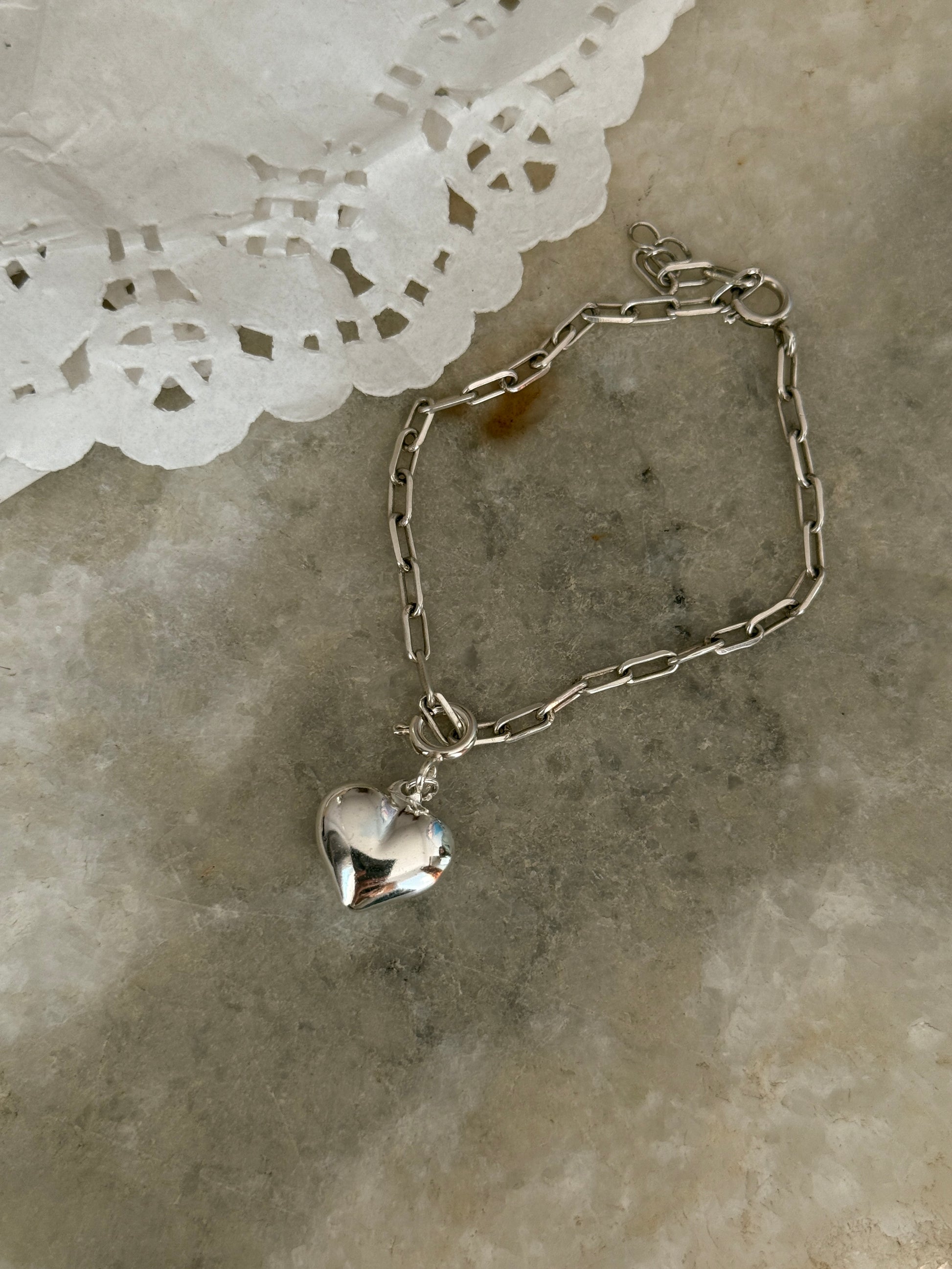 925 sterling silver paper clip bracelet with large Italian heart design  