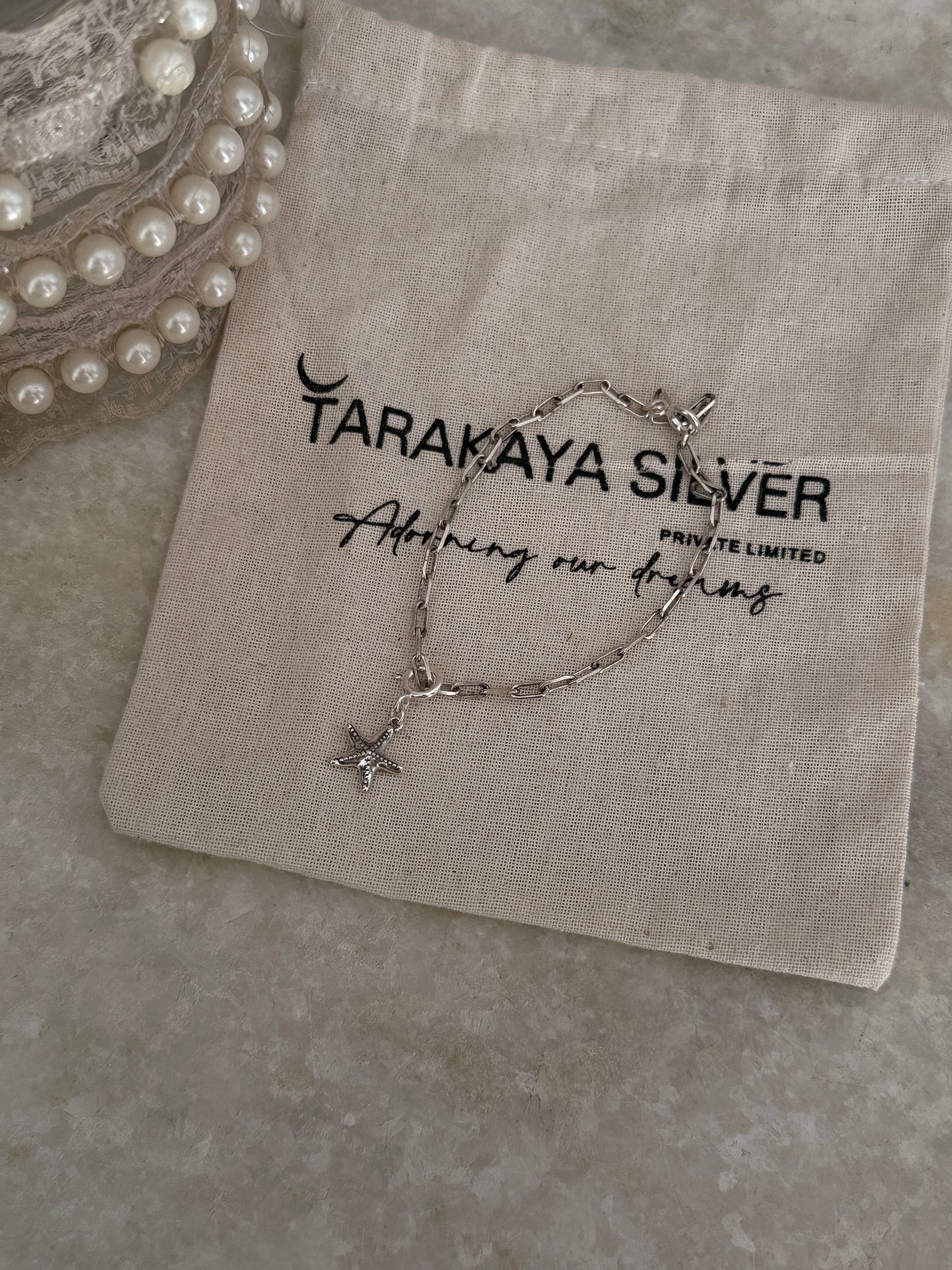 Handcrafted 925 sterling silver starfish charm paper clip bracelet