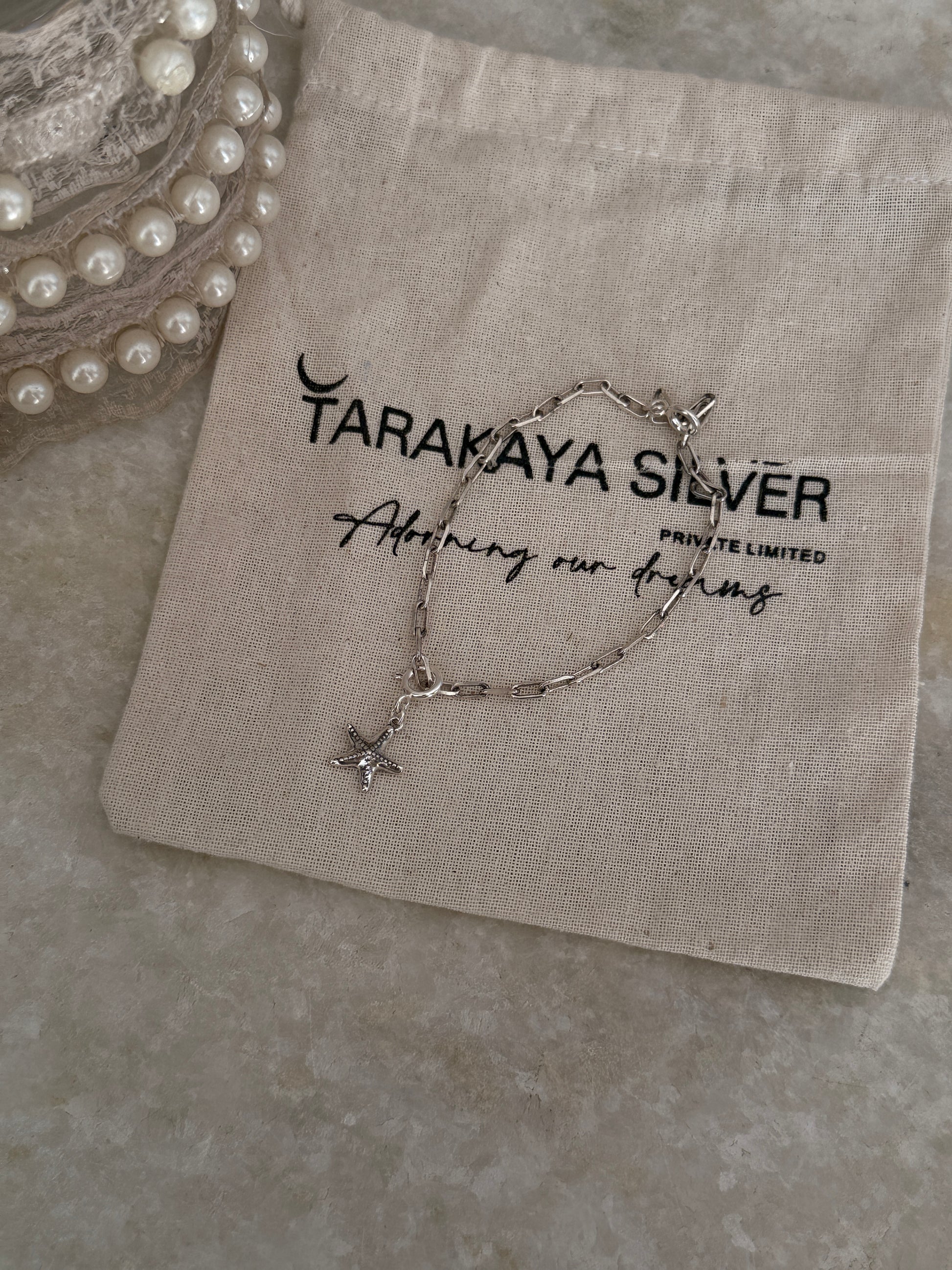 Handcrafted 925 sterling silver starfish charm paper clip bracelet