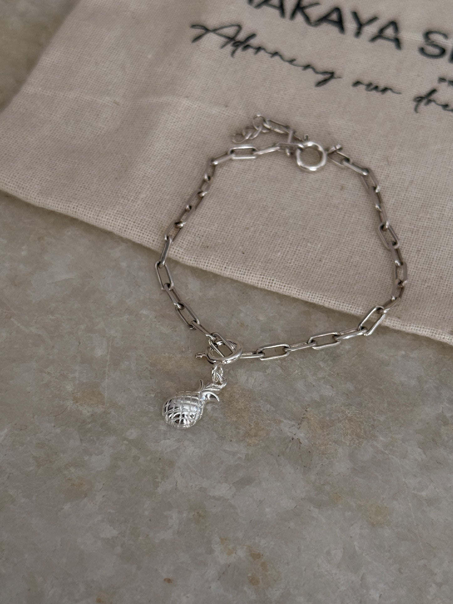 925 Sterling silver paper clip bracelet with pineapple pendant