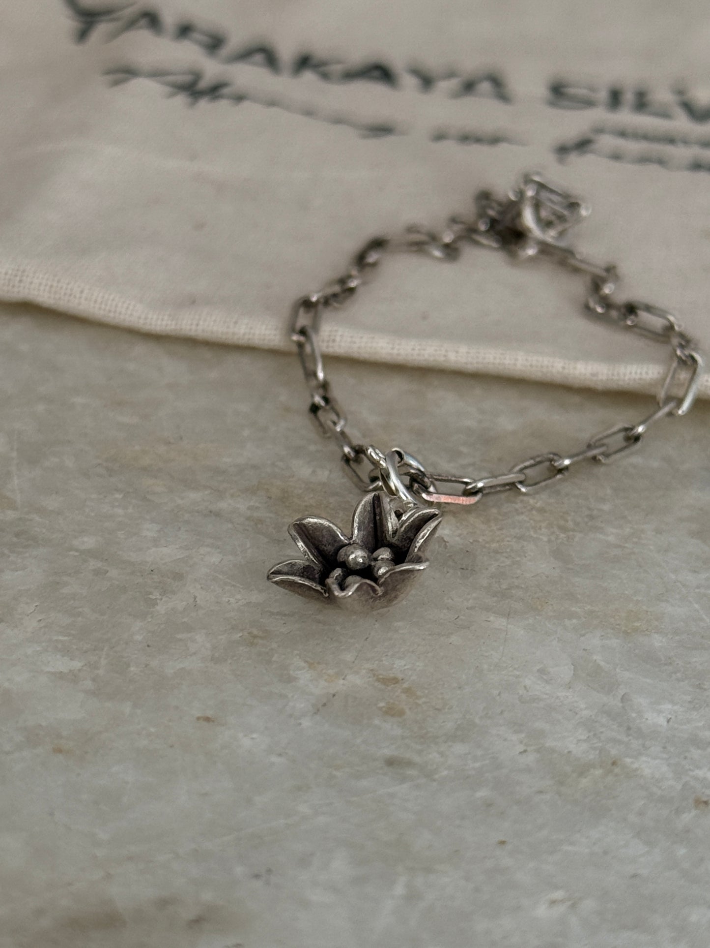 Handmade 925 Sterling silver flower rawa charm paper clip bracelet